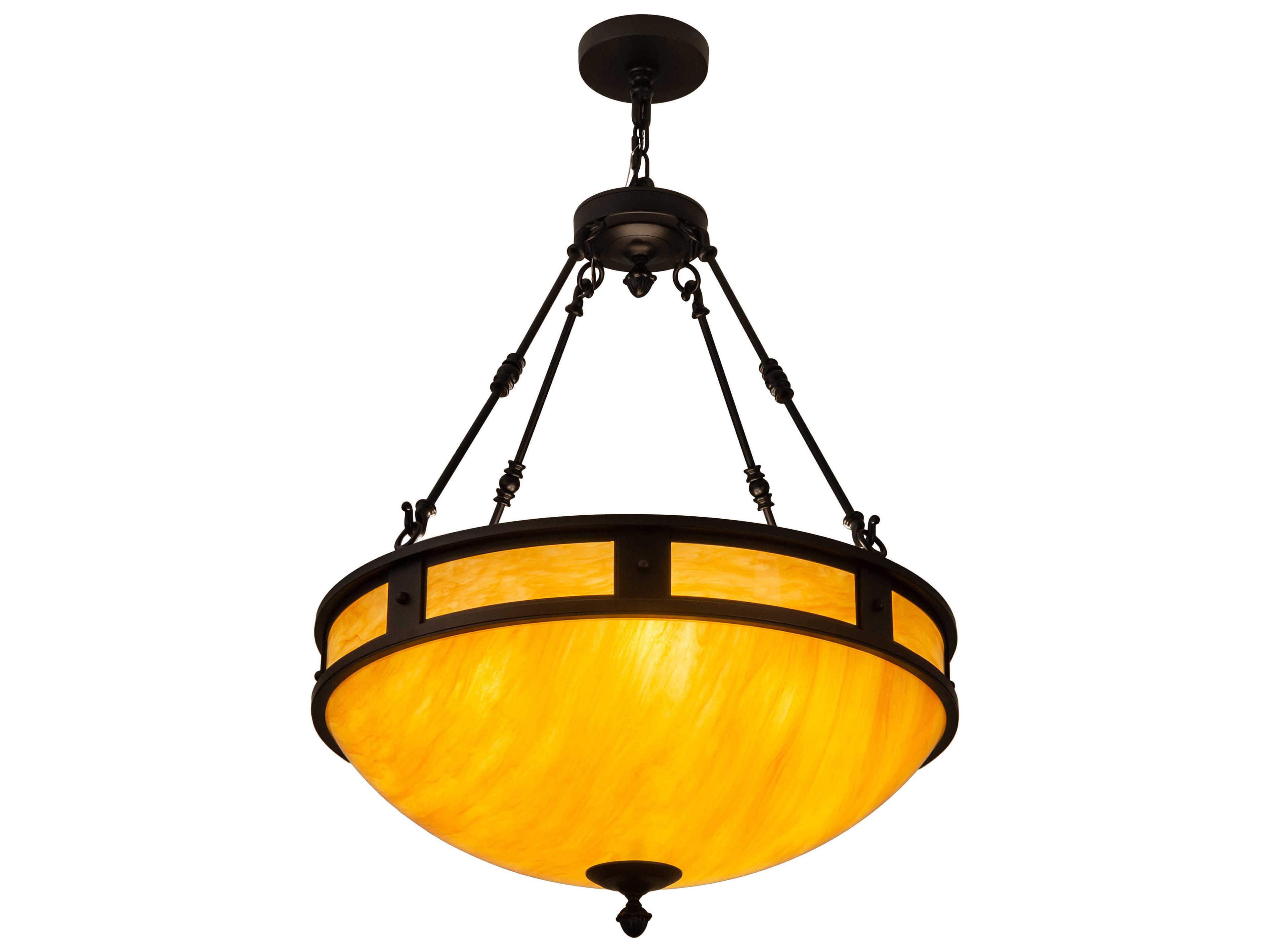 Meyda Capella 4-Light Satin Black Wrought Brown Glass Bowl Pendant