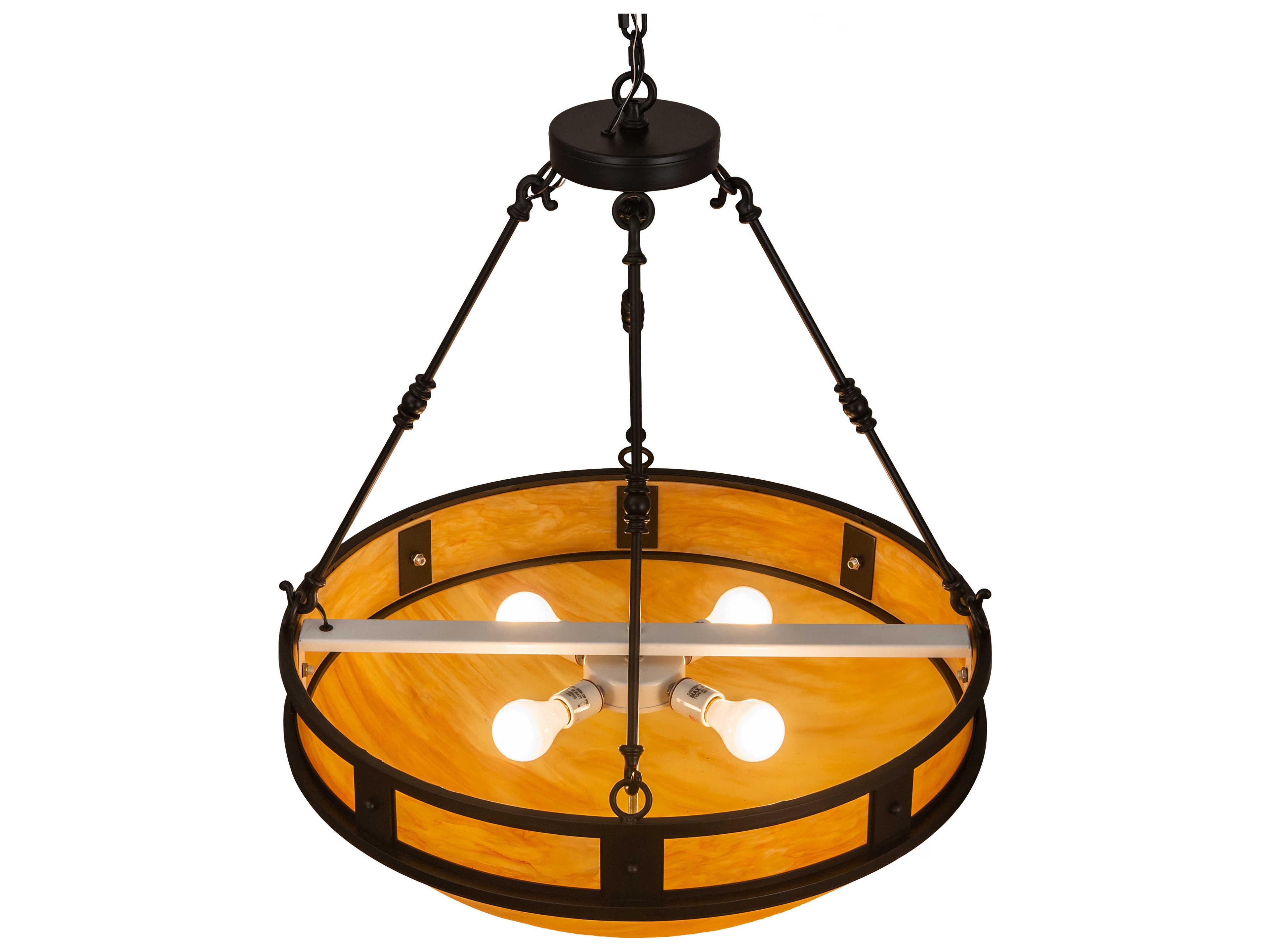 Meyda Capella 4-Light Satin Black Wrought Brown Glass Bowl Pendant