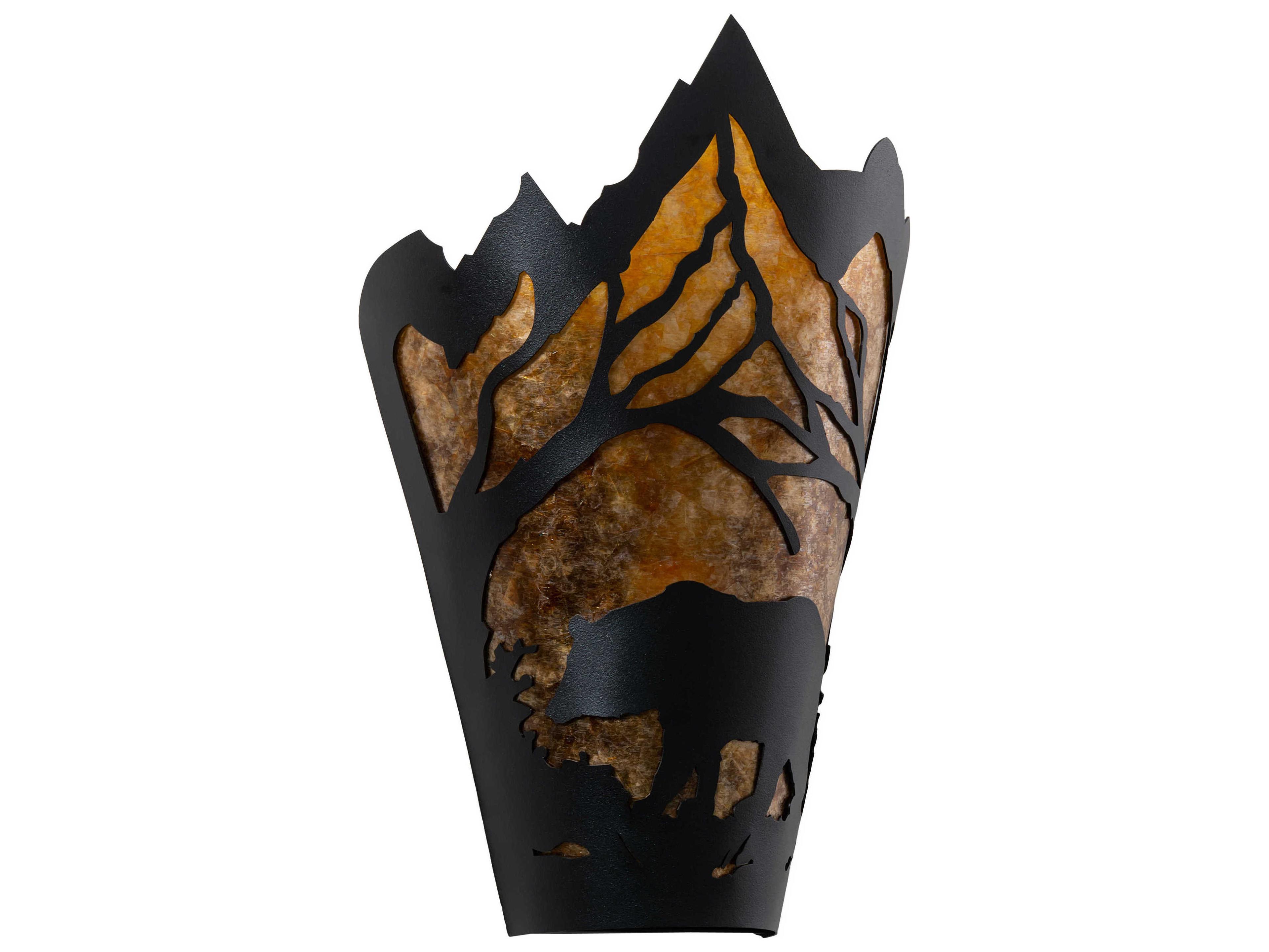 Meyda Bear At Dawn 1-Light Black Amber Mica Brown Tiffany Wall Sconce