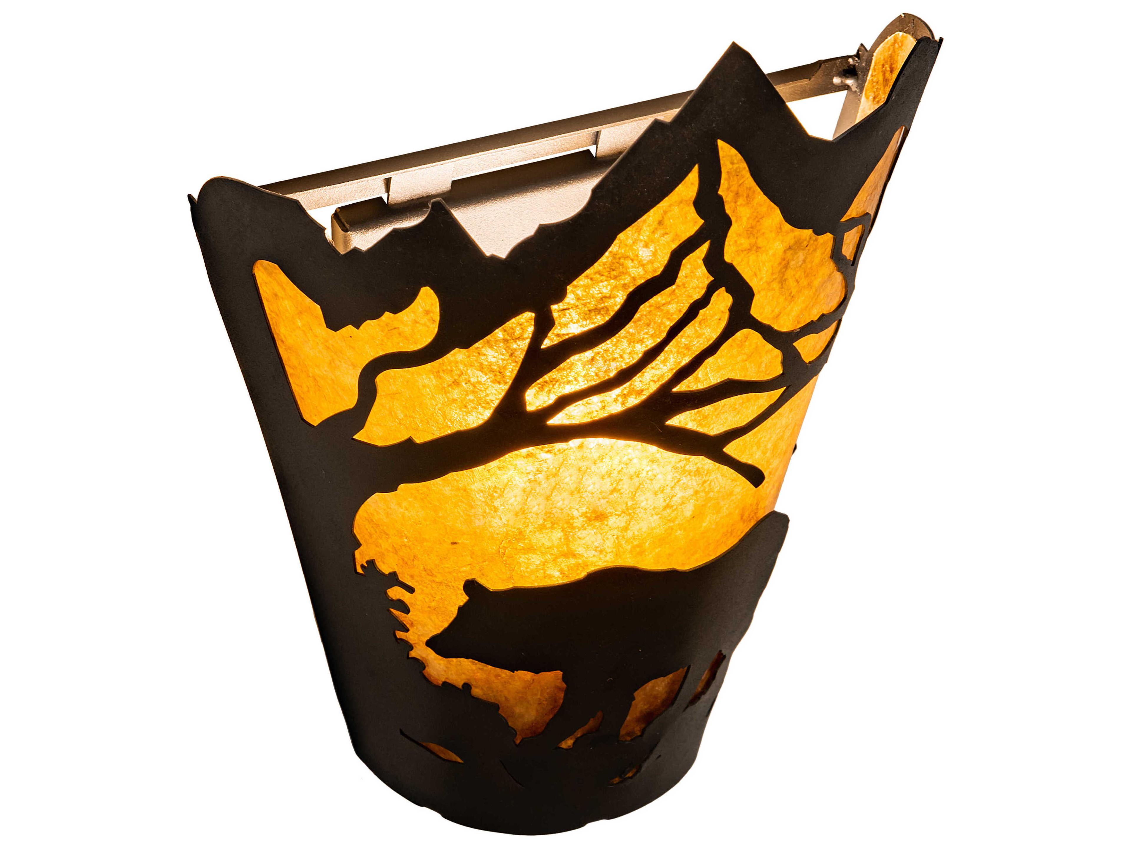 Meyda Bear At Dawn 1-Light Black Amber Mica Brown Tiffany Wall Sconce
