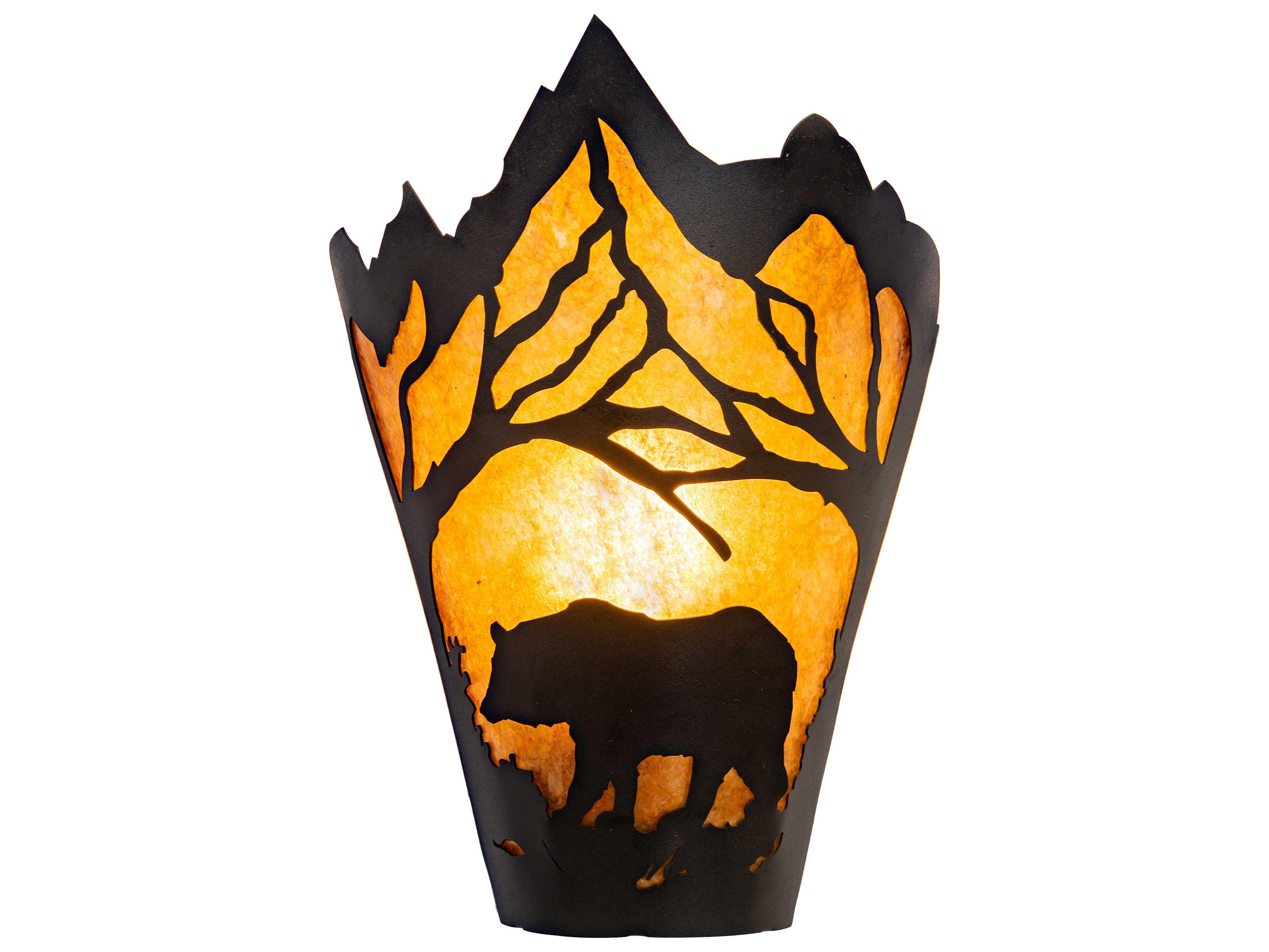 Meyda Bear At Dawn 1-Light Black Amber Mica Brown Tiffany Wall Sconce
