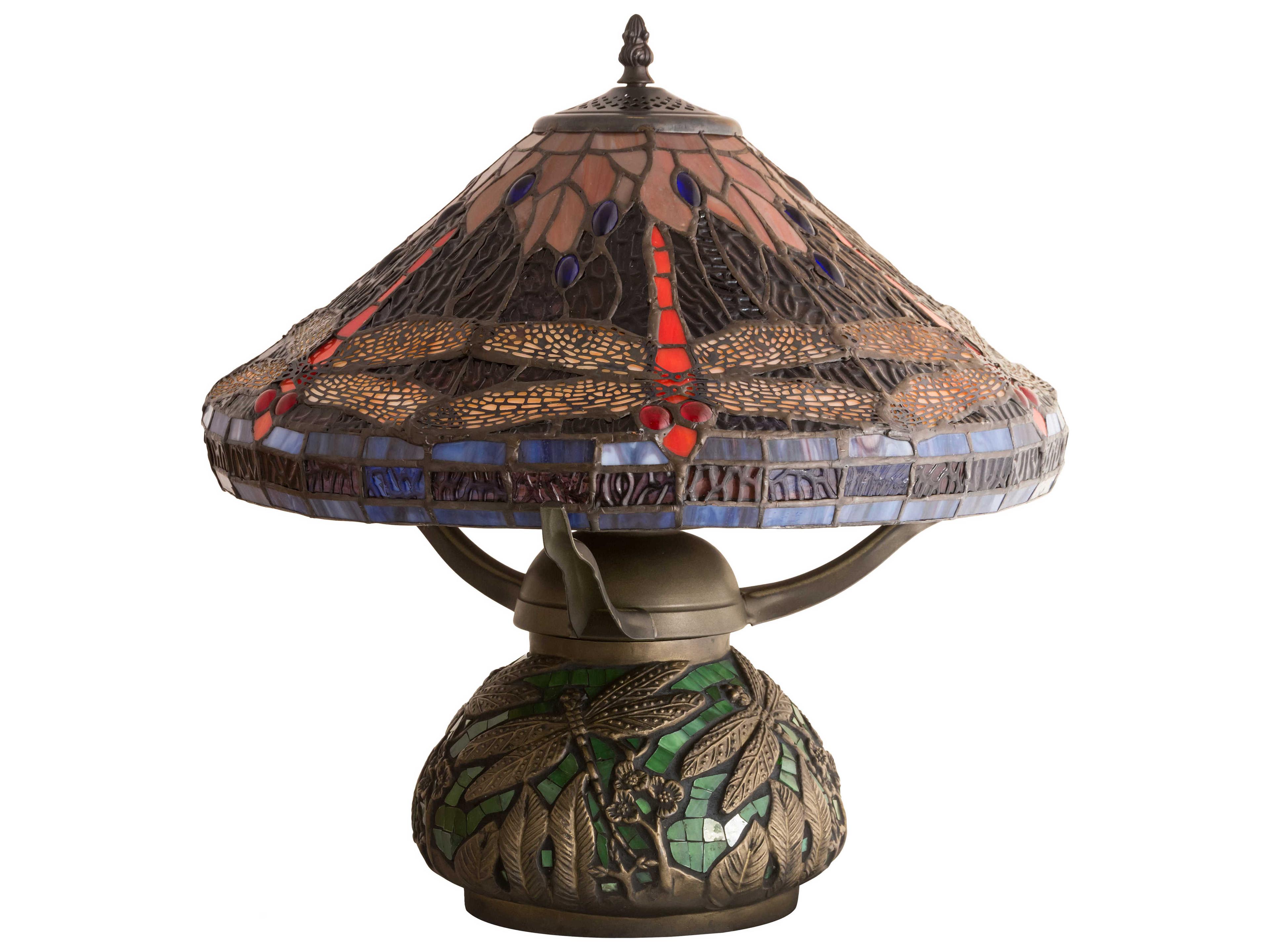 Meyda Tiffany Hanginghead Dragonfly Glass Ruby Coral Sunflower Green Blue Red Table Lamp