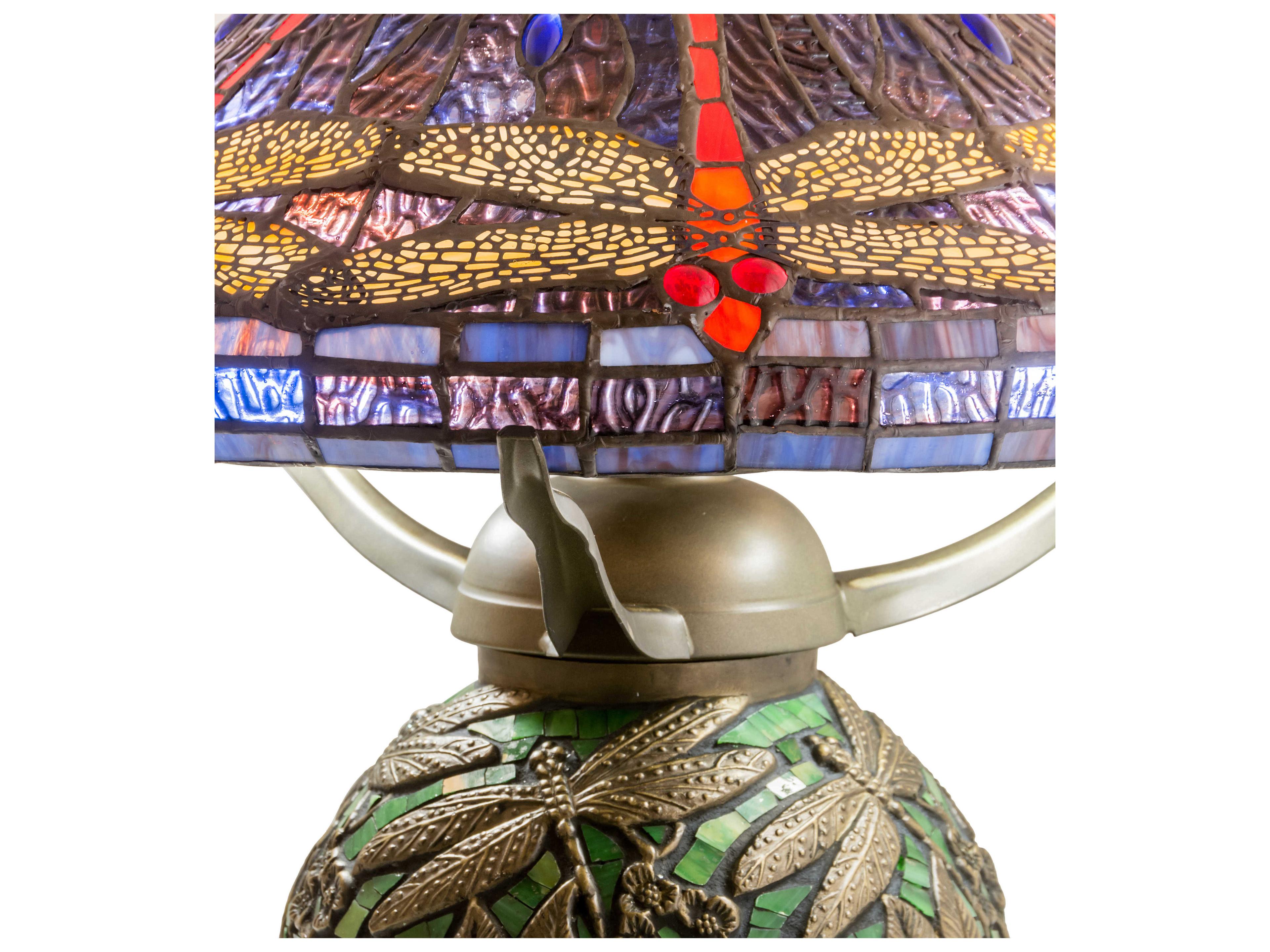 Meyda Tiffany Hanginghead Dragonfly Glass Ruby Coral Sunflower Green Blue Red Table Lamp