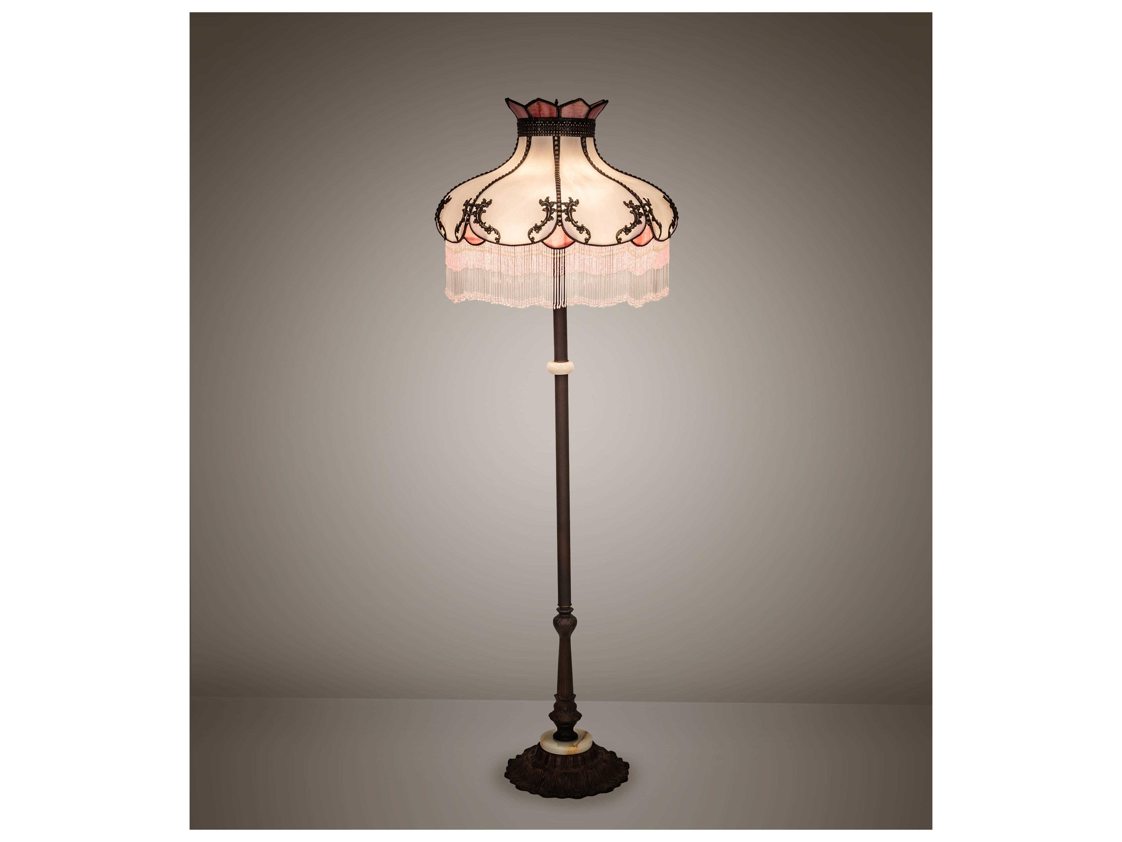 Meyda Elizabeth Glass Tiffany Mahogany Bronze Pink Floor Lamp