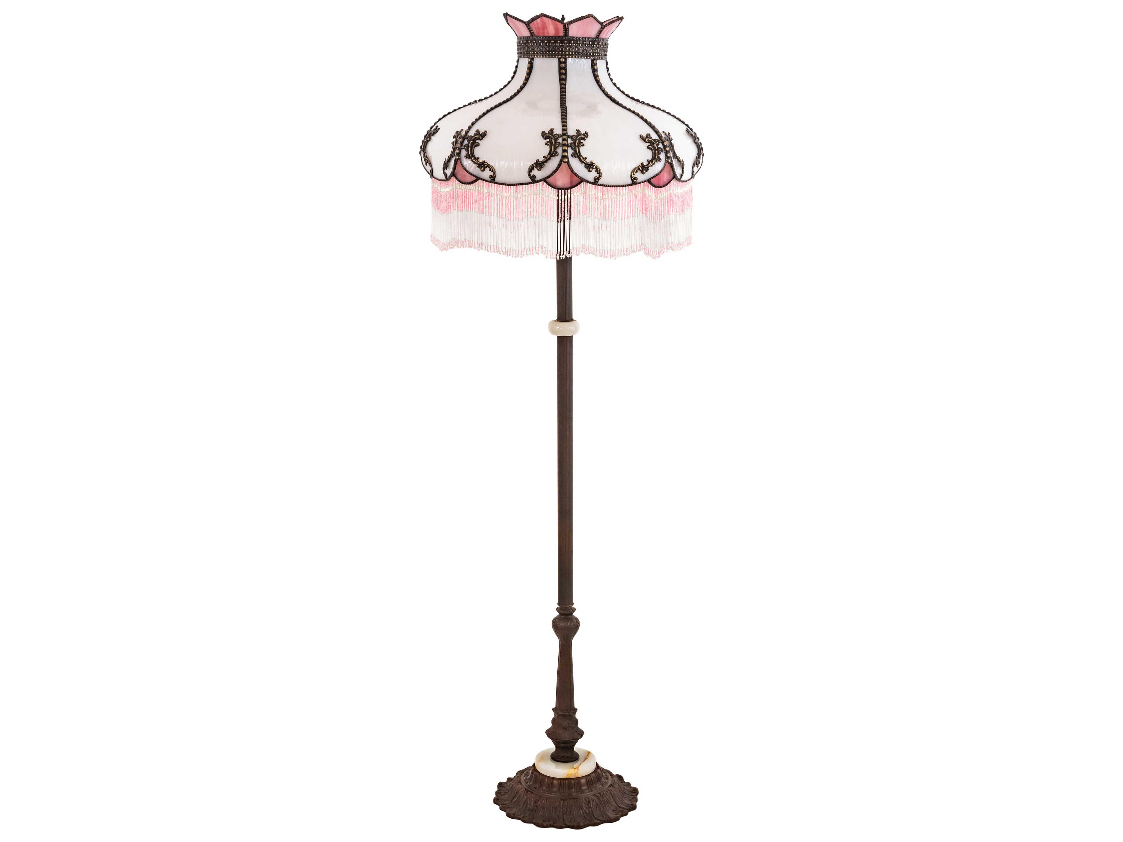 Meyda Elizabeth Glass Tiffany Mahogany Bronze Pink Floor Lamp