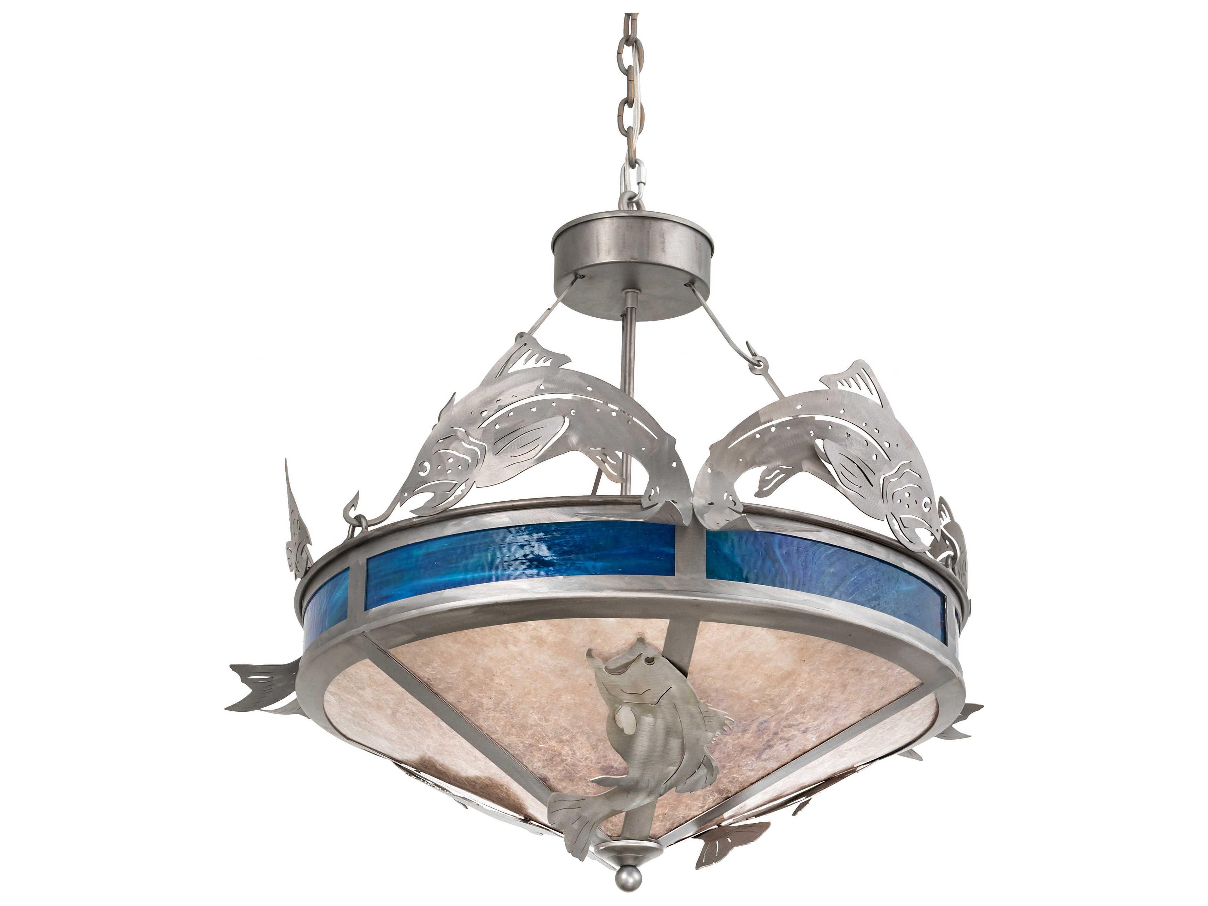 Meyda Catch Of The Day 4-Light Steel Blue Glass Bowl Pendant