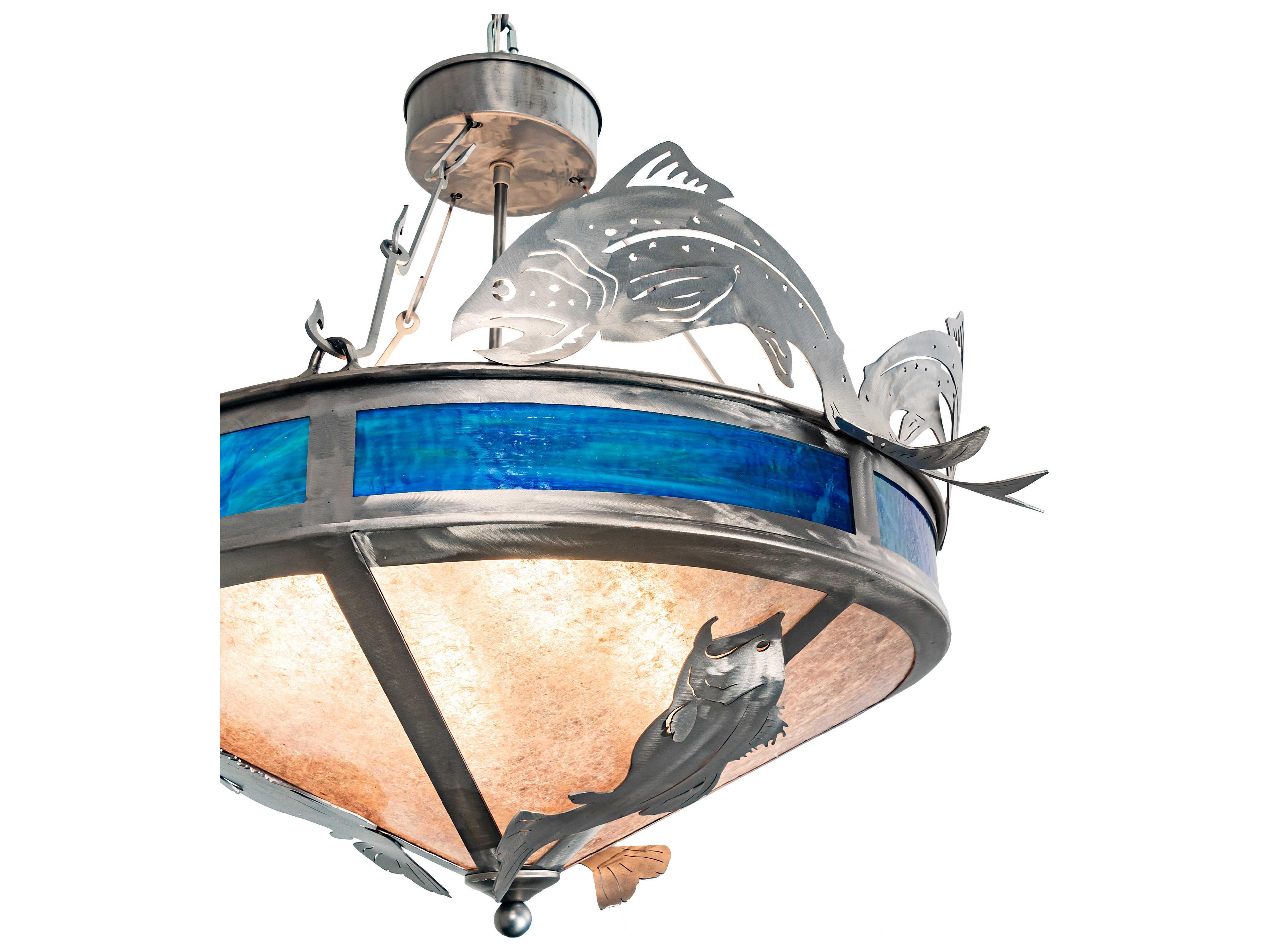 Meyda Catch Of The Day 4-Light Steel Blue Glass Bowl Pendant