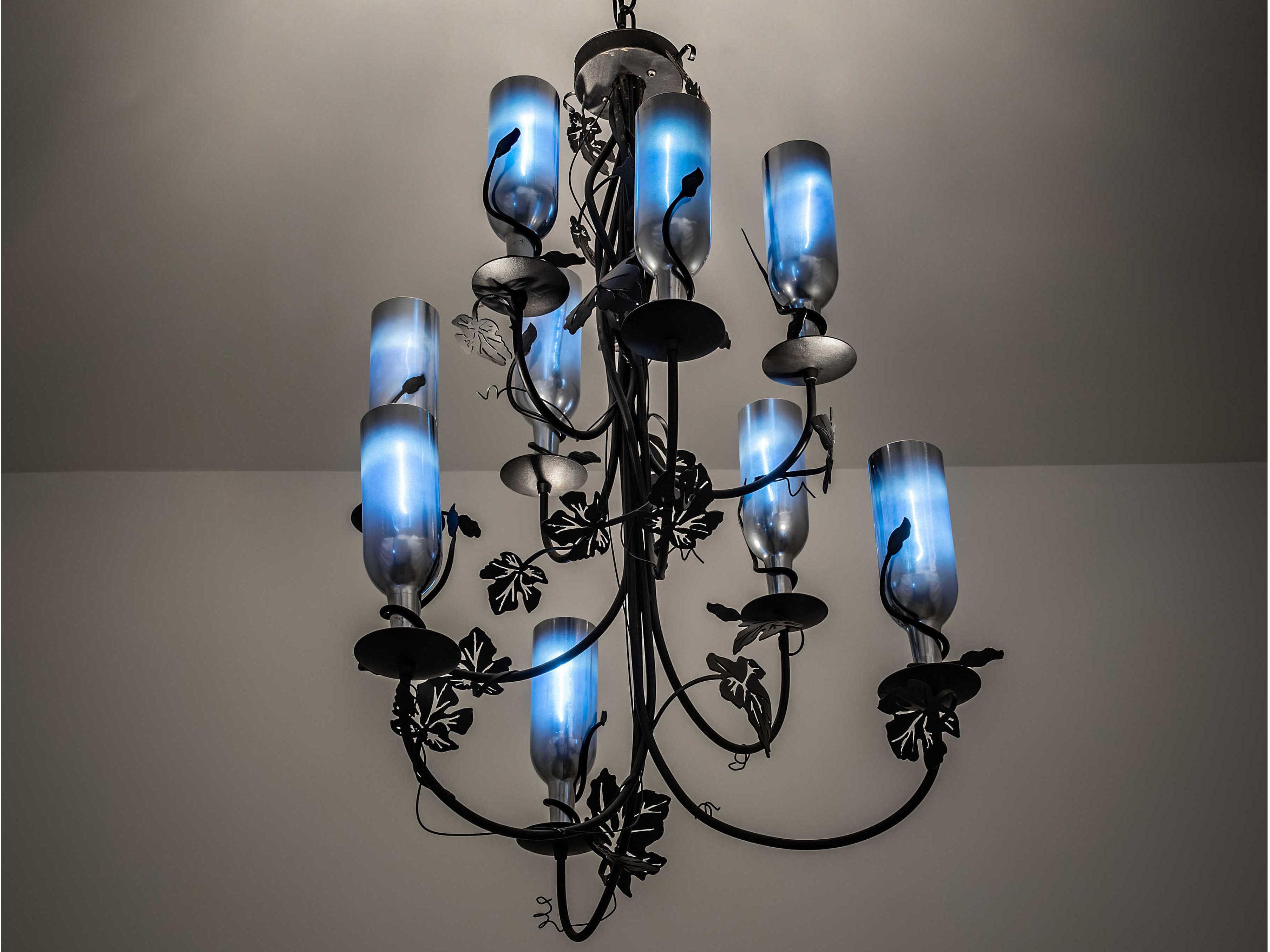 Meyda Tuscan Vineyard 9-Light Chrome Black Glass Cylinder Tiered Chandelier