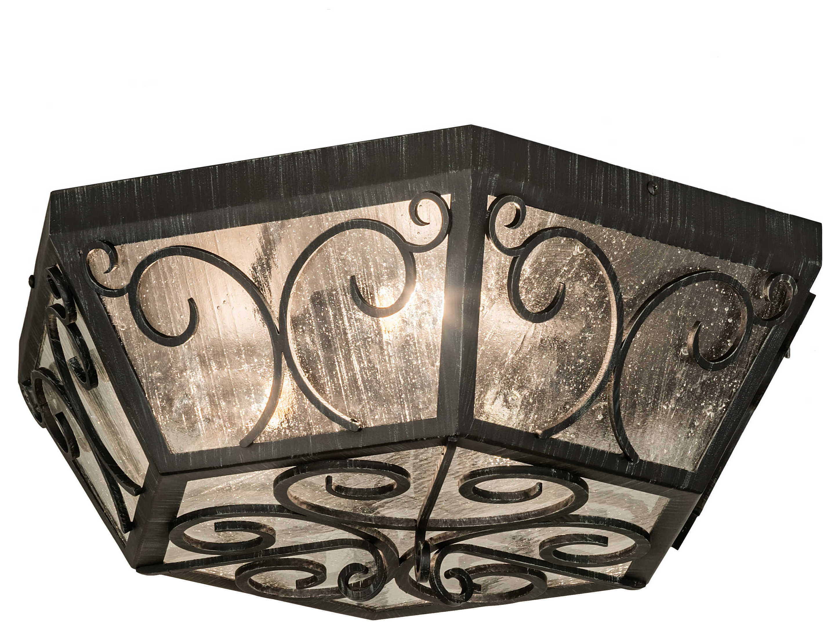 Meyda Camilla 3-Light Antique Iron Gate Black Glass Bell Bowl Flush Mount
