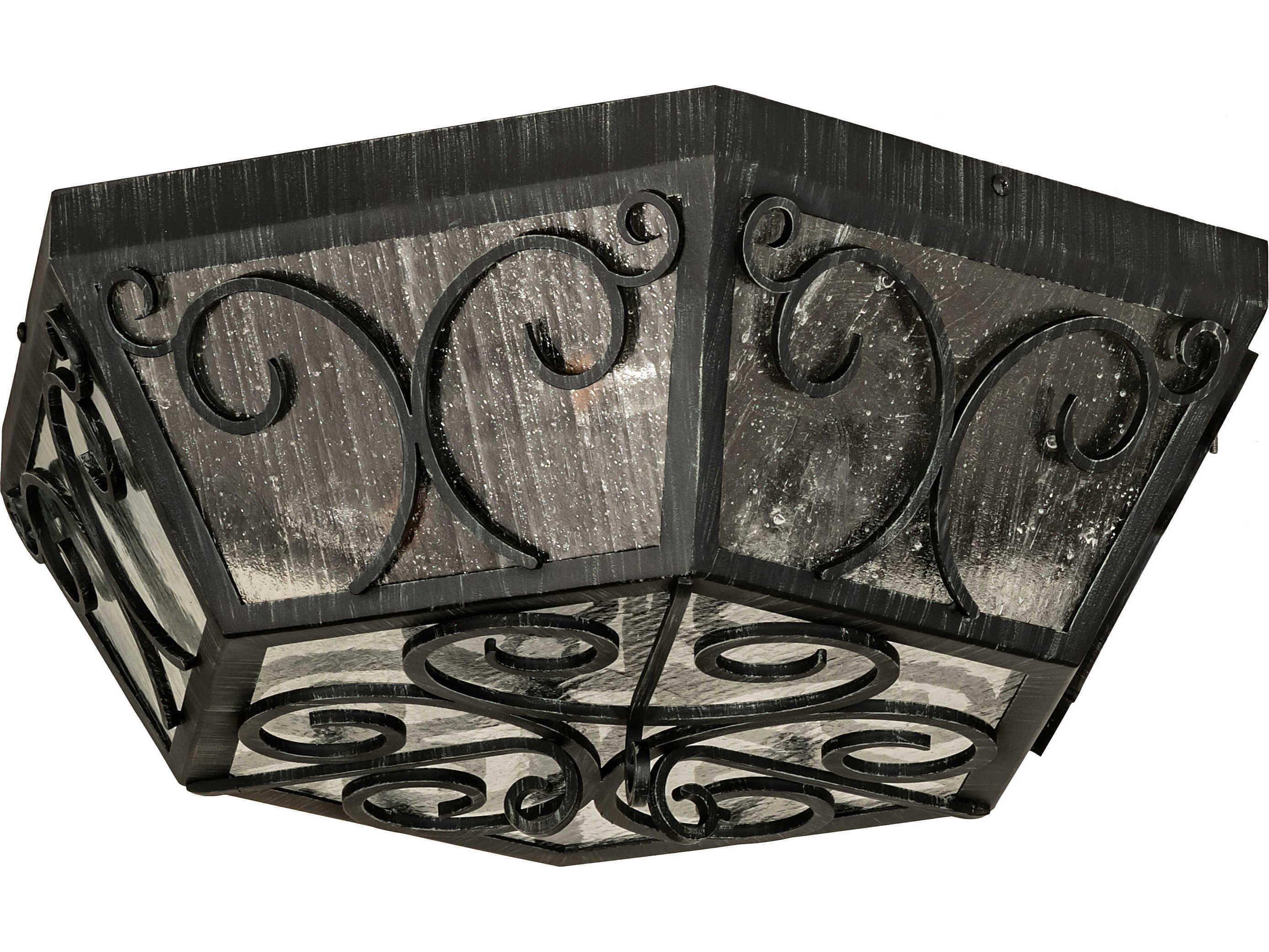 Meyda Camilla 3-Light Antique Iron Gate Black Glass Bell Bowl Flush Mount