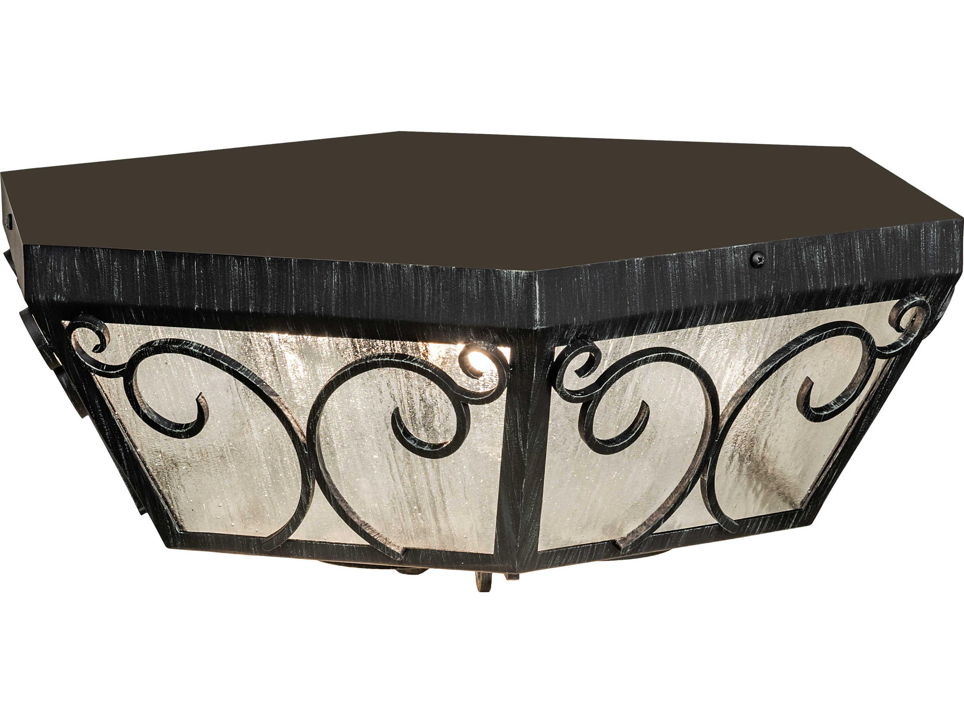 Meyda Camilla 3-Light Antique Iron Gate Black Glass Bell Bowl Flush Mount