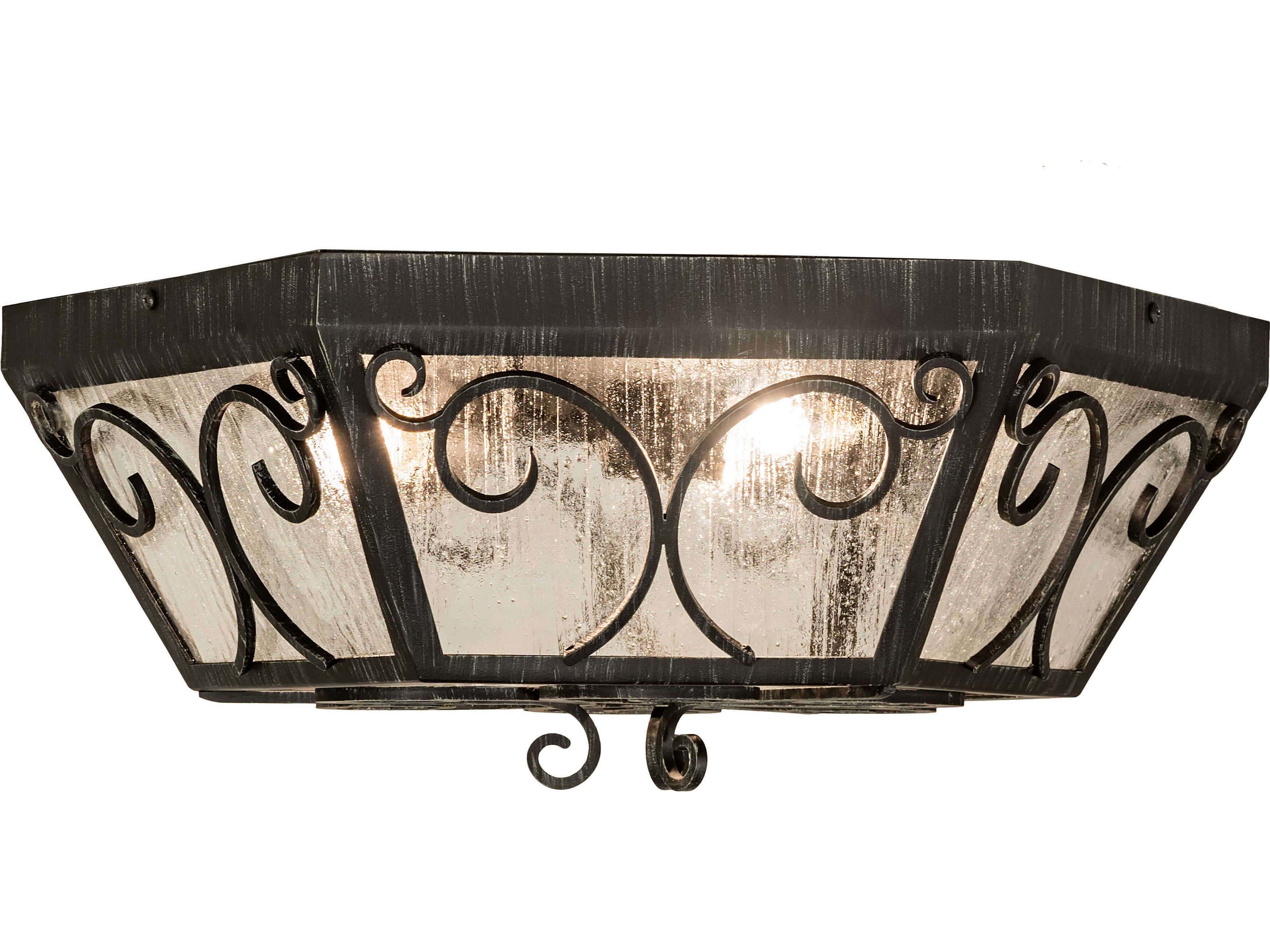 Meyda Camilla 3-Light Antique Iron Gate Black Glass Bell Bowl Flush Mount