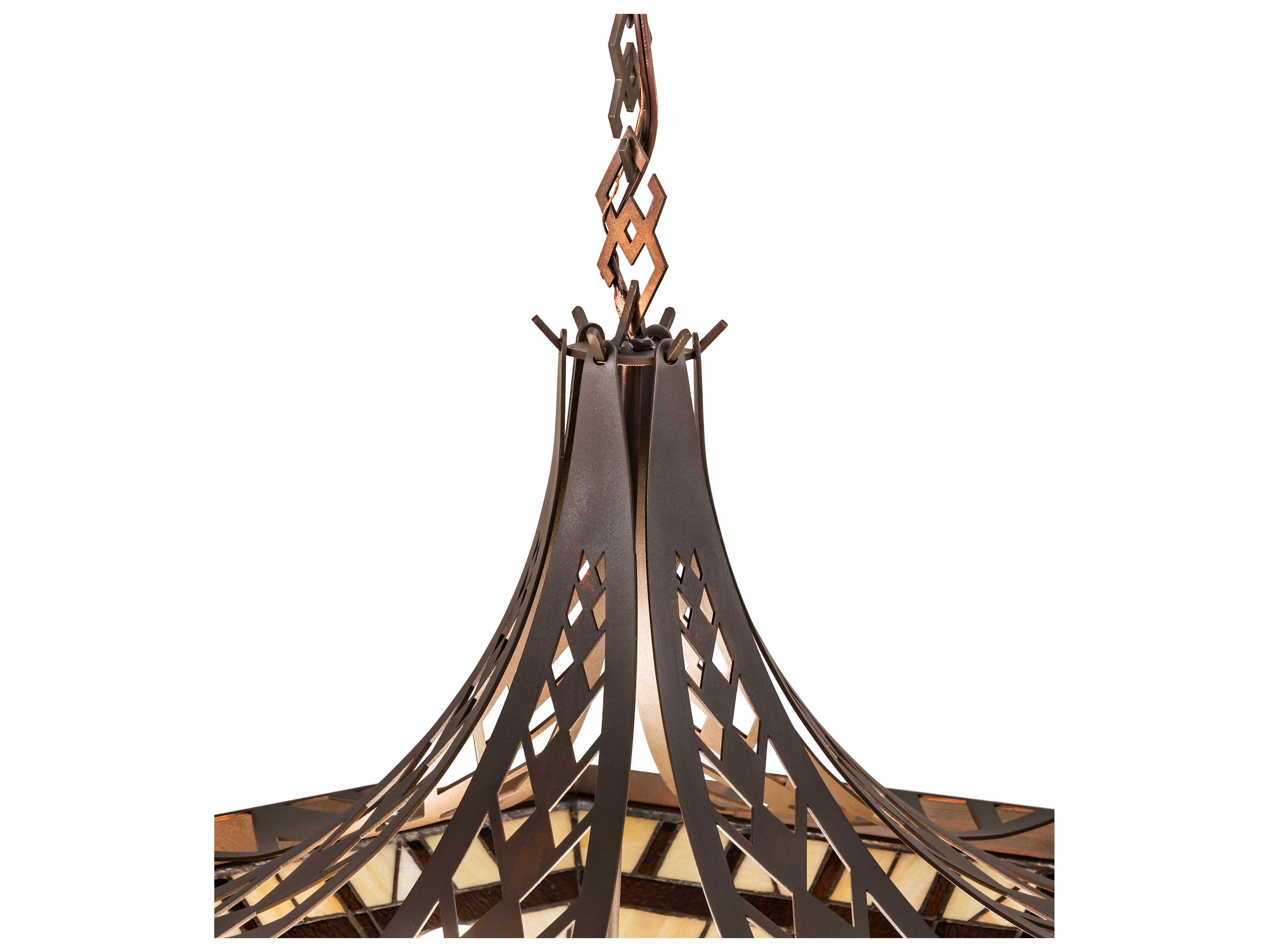 Meyda Sonoma 3-Light Rust Copper Brown Glass Tiffany Pendant