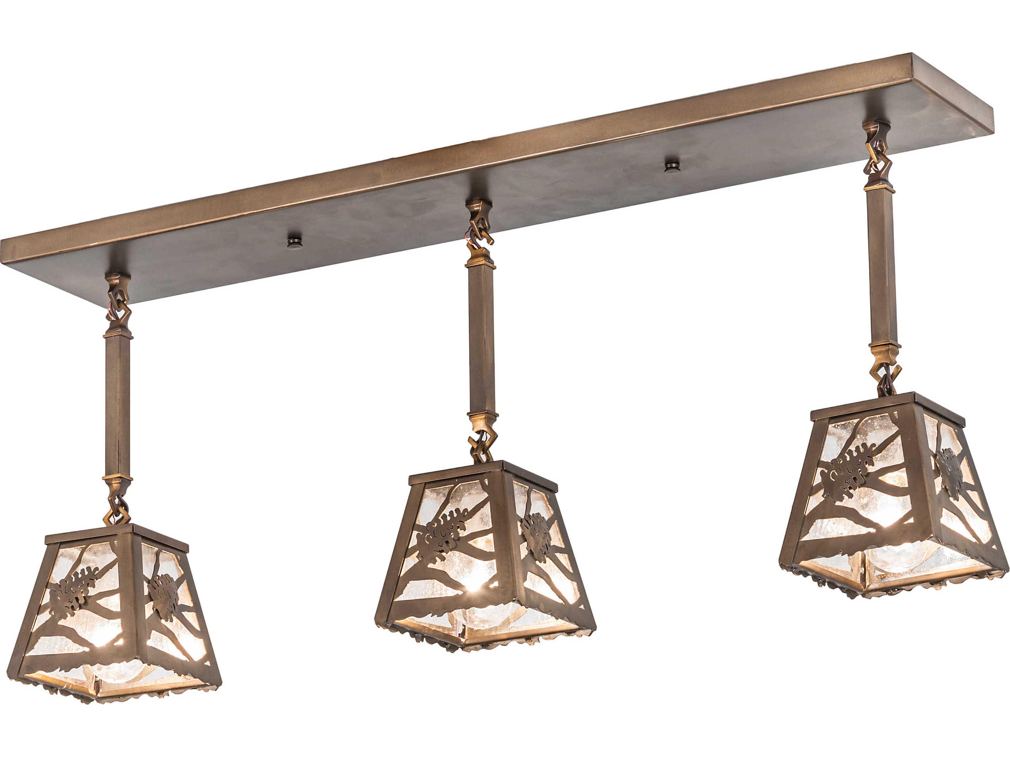 Meyda Whispering Pines 3-Light Antique Copper White Glass Lantern Island Pendant