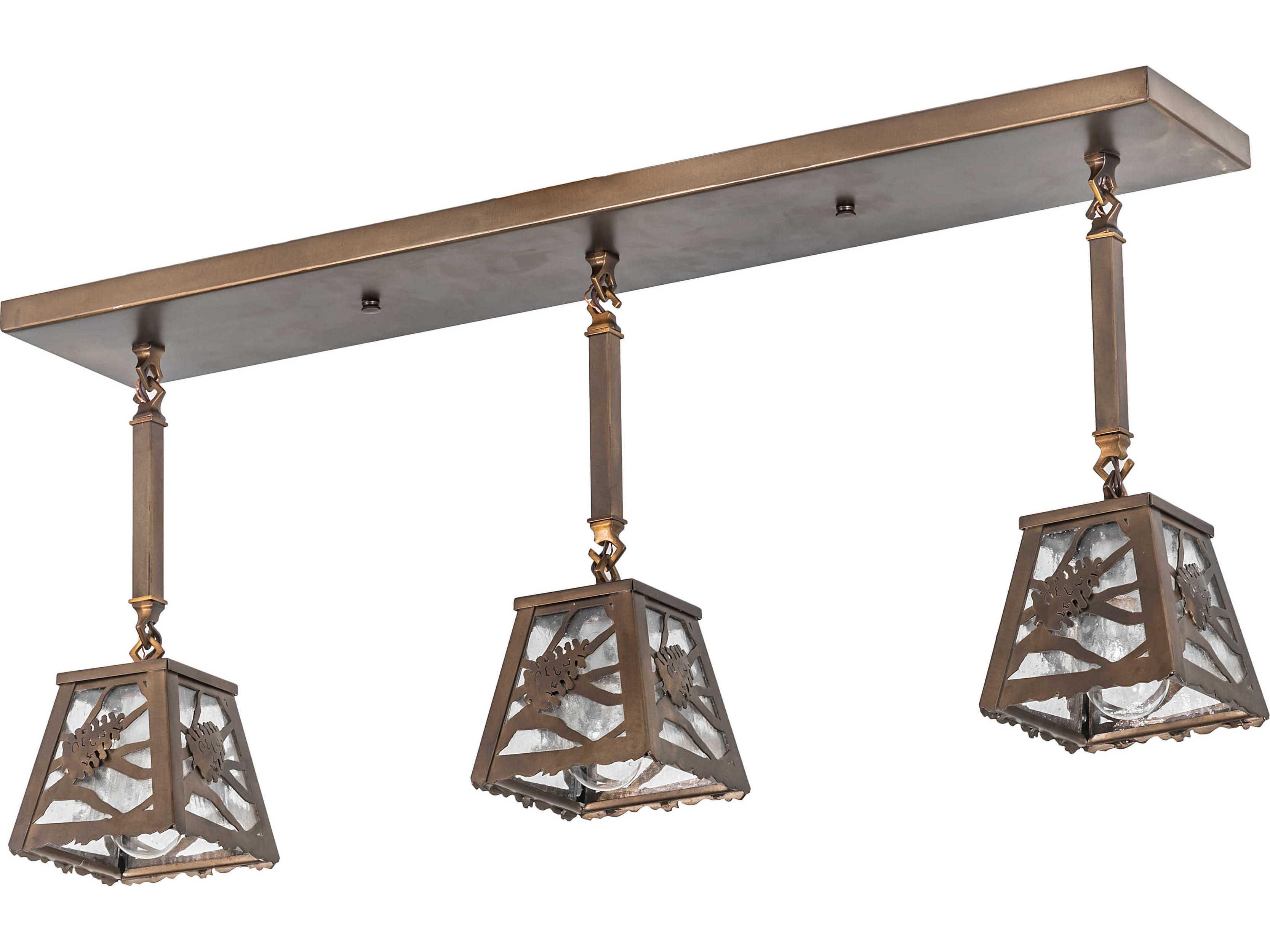 Meyda Whispering Pines 3-Light Antique Copper White Glass Lantern Island Pendant