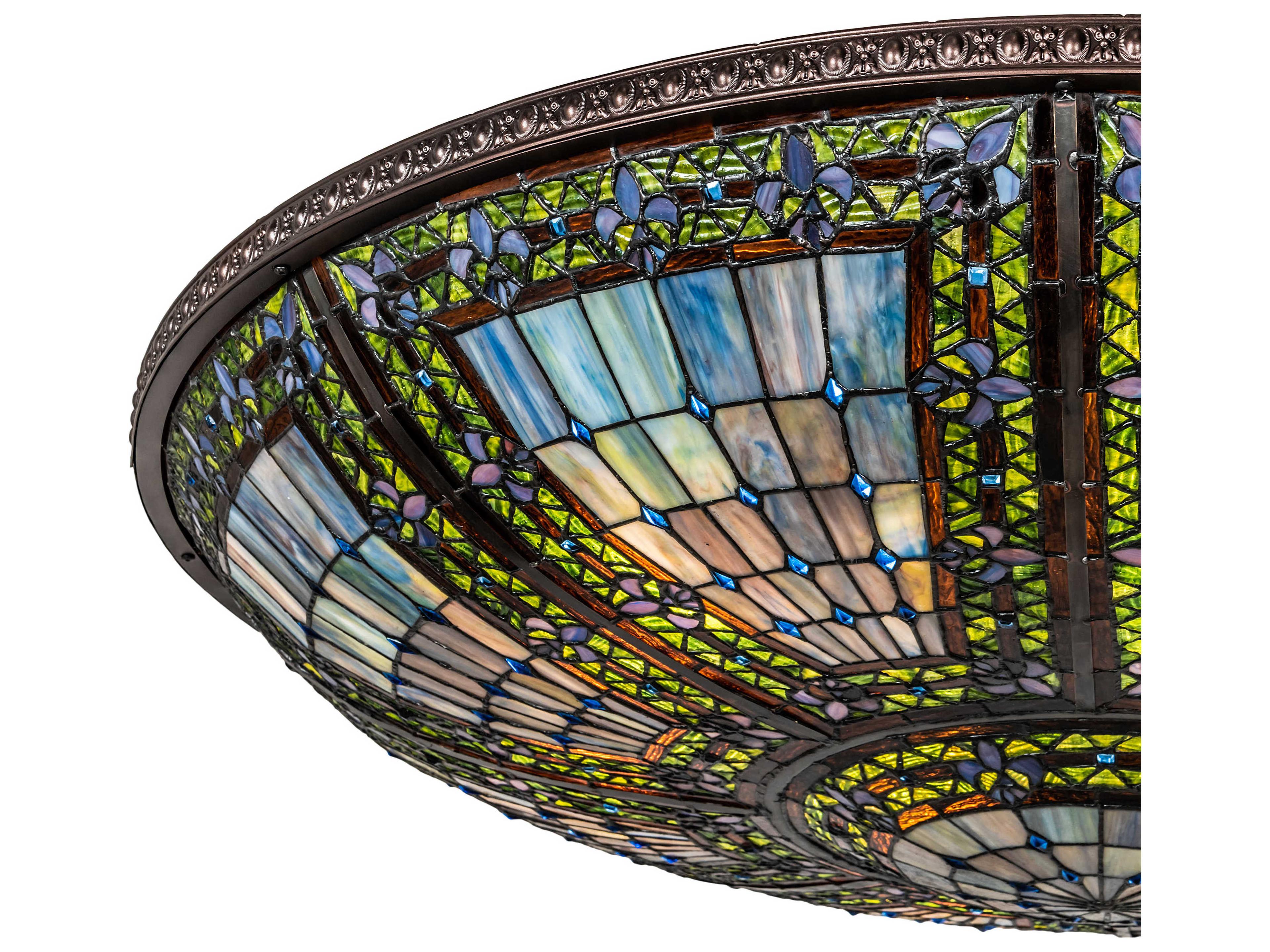 Meyda Fleur-de-lis 6-Light Mahogany Bronze Blue Glass Tiffany Bowl Semi Flush Mount