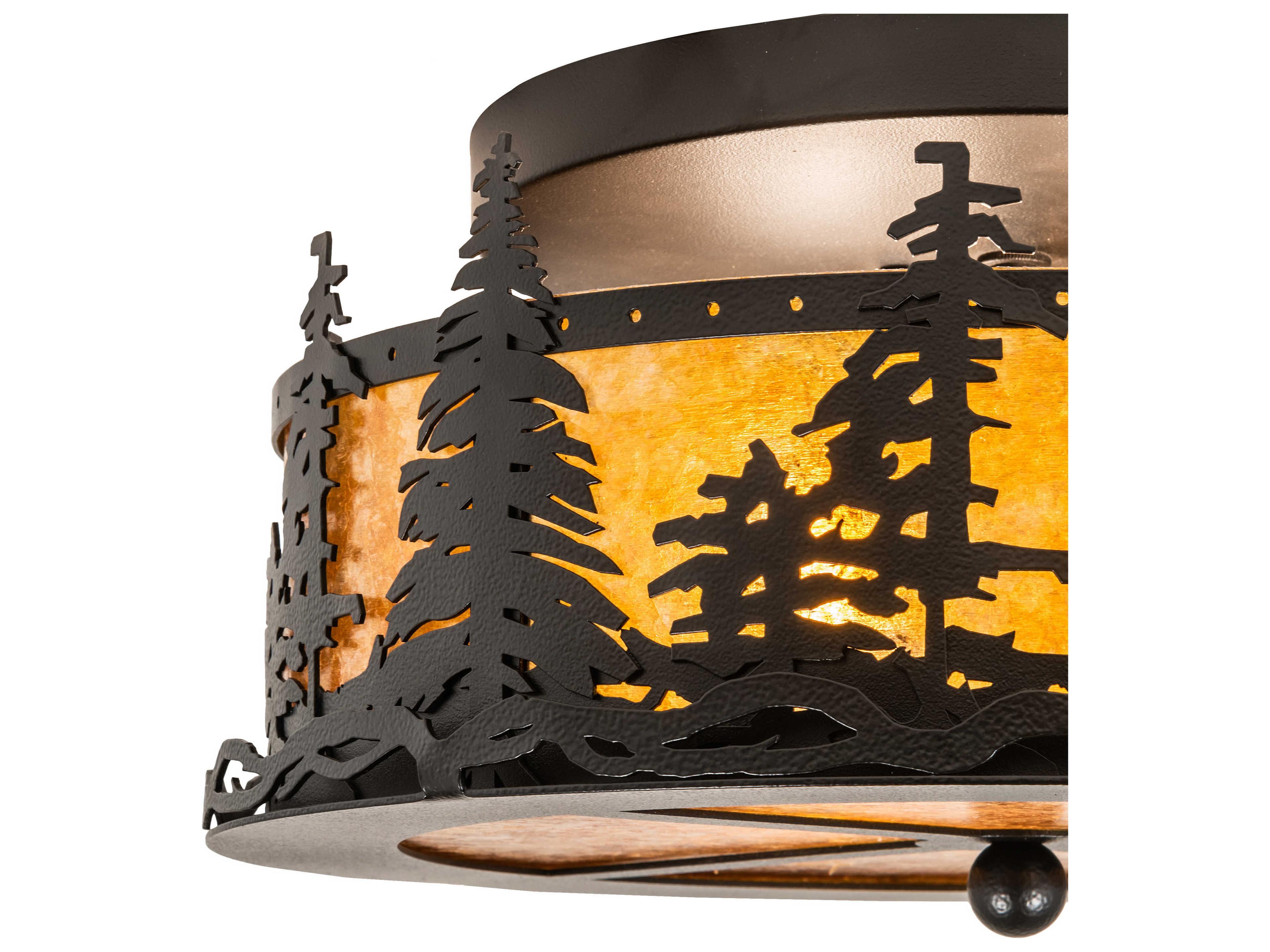 Meyda Tall Pines 2-Light Black Amber Mica Brown Drum Flush Mount