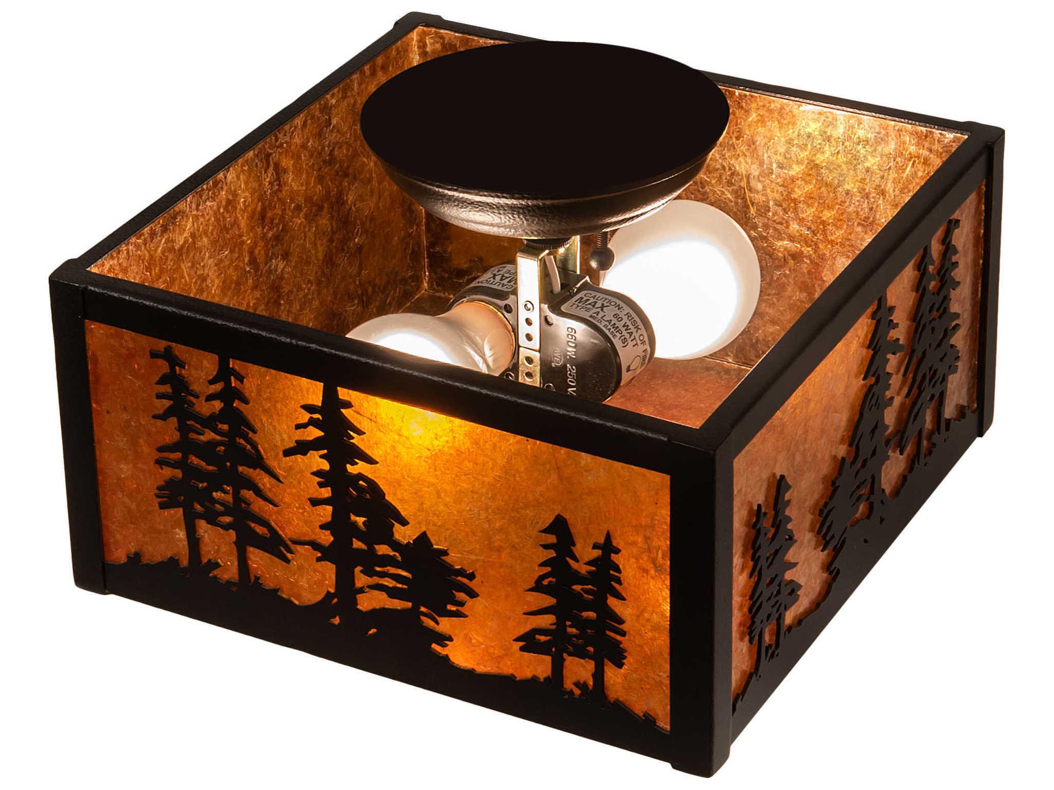 Meyda Tall Pines 2-Light Black Amber Mica Brown Geometric Flush Mount