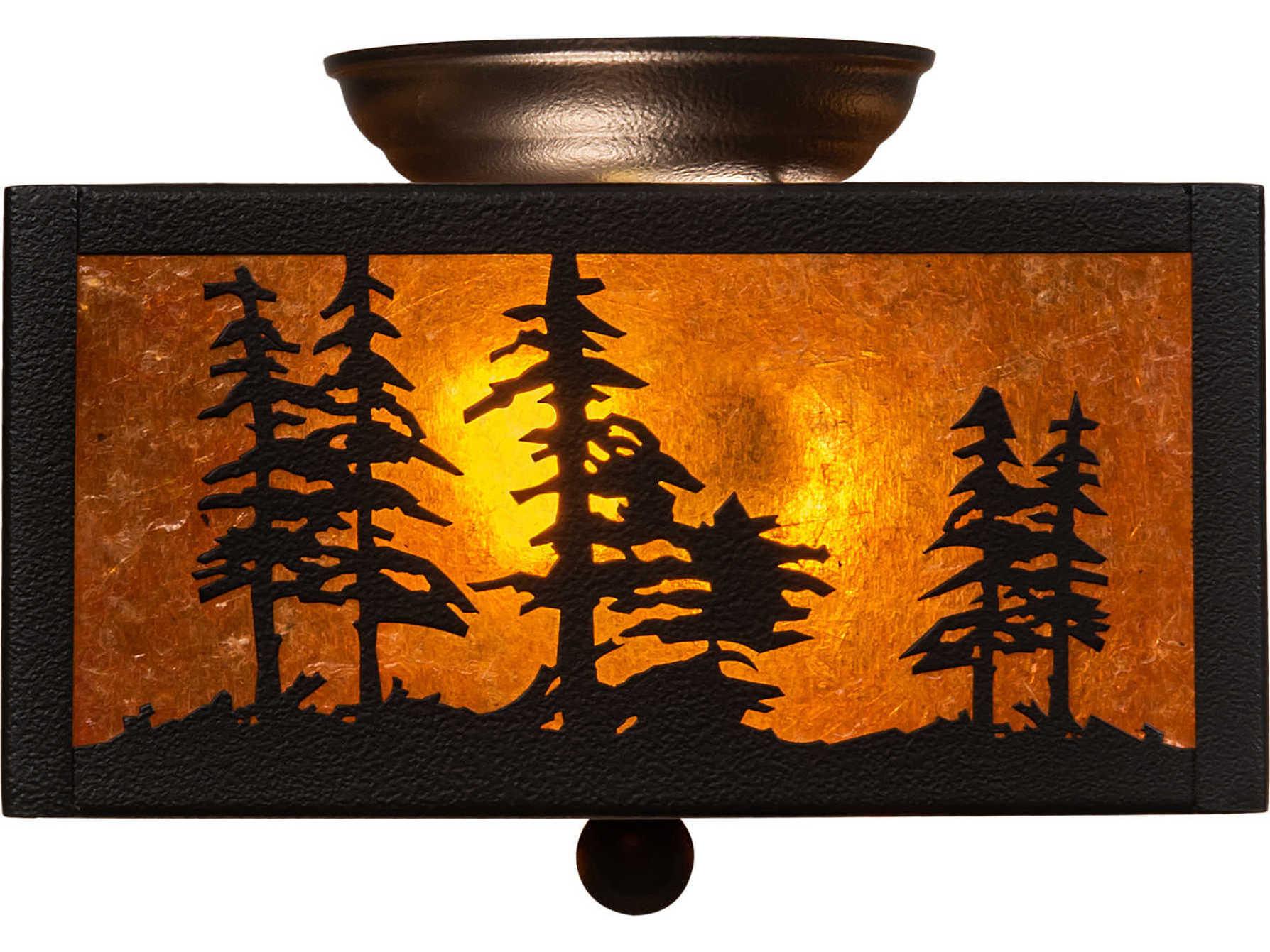 Meyda Tall Pines 2-Light Black Amber Mica Brown Geometric Flush Mount