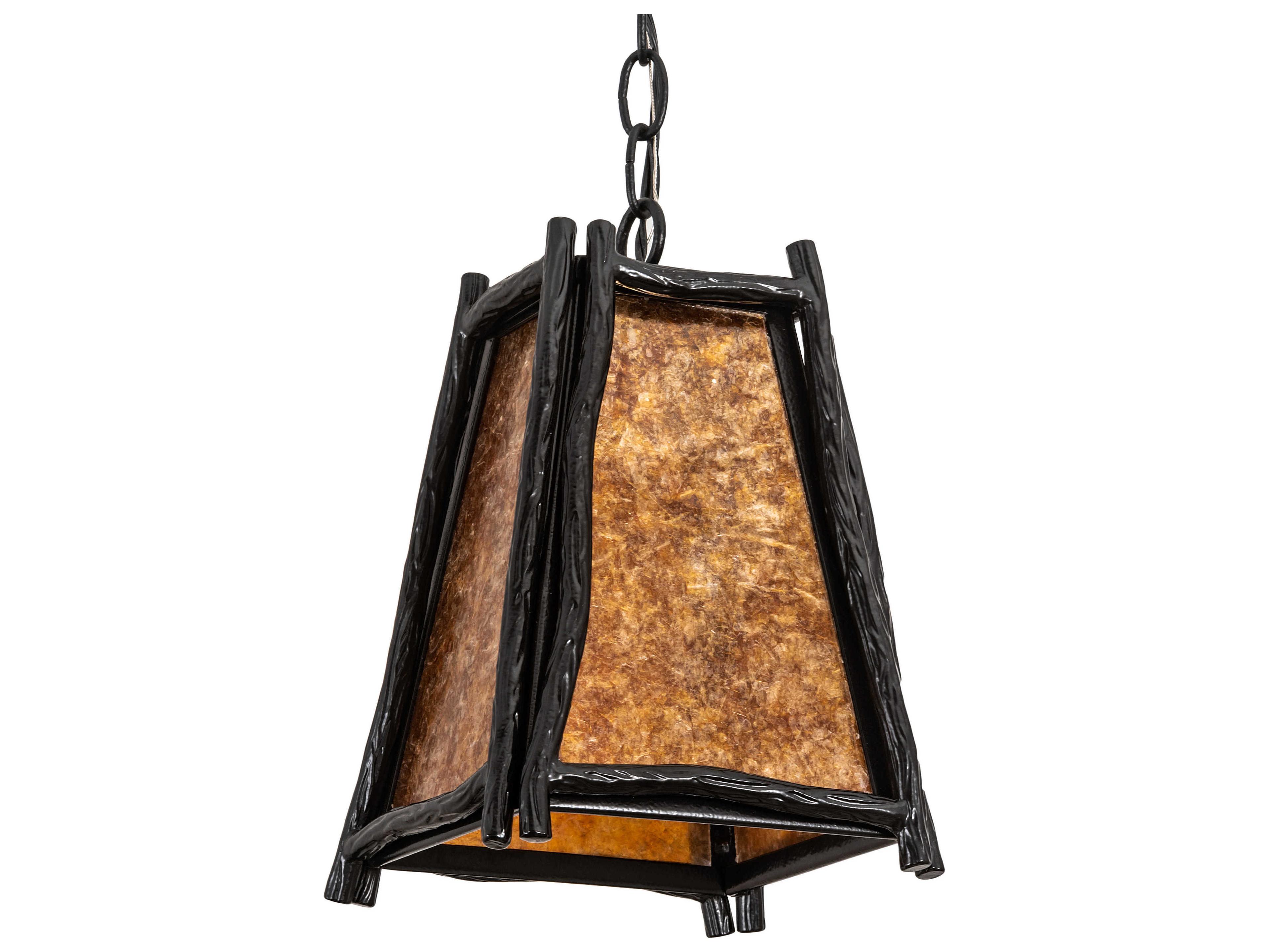Meyda Sticks 1-Light Black Amber Mica Brown Lantern Mini Pendant