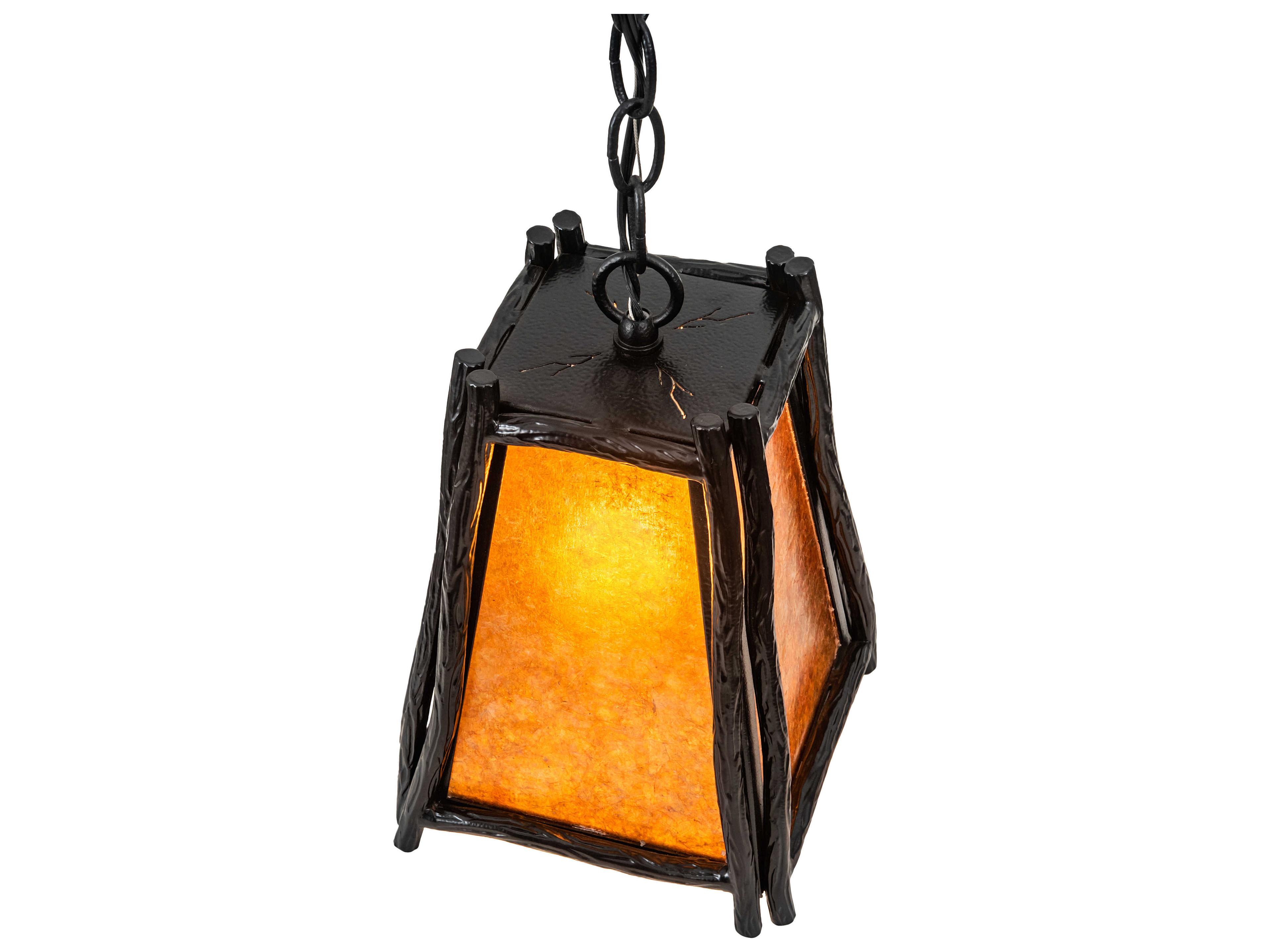 Meyda Sticks 1-Light Black Amber Mica Brown Lantern Mini Pendant