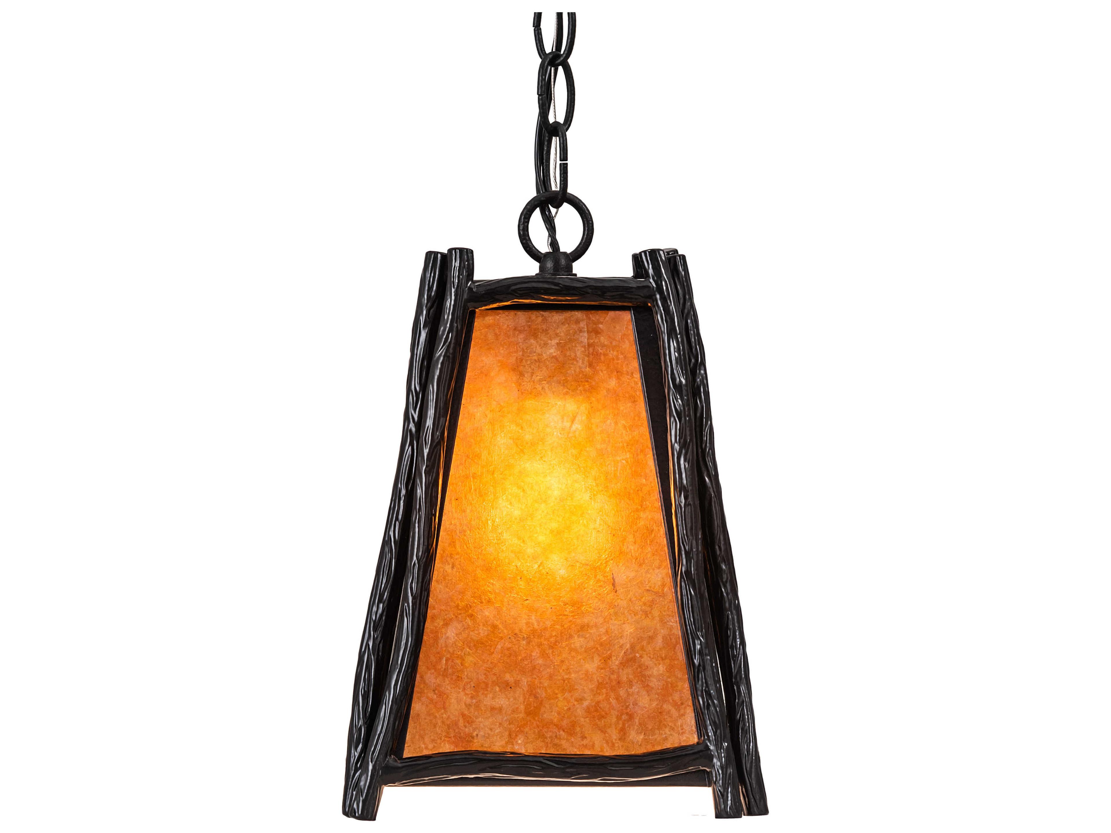Meyda Sticks 1-Light Black Amber Mica Brown Lantern Mini Pendant