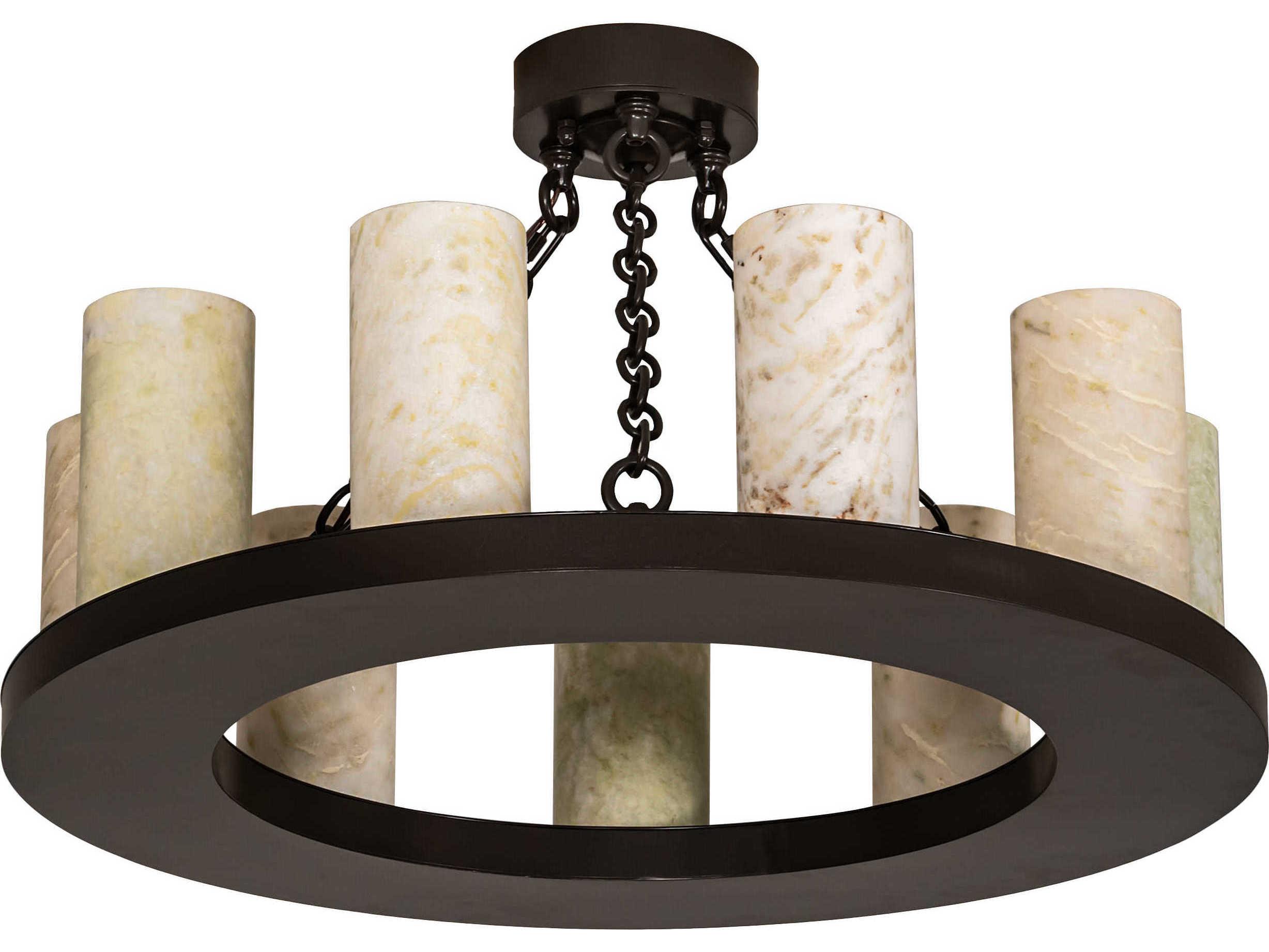 Meyda Loxley 9-Light Timeless Bronze Green Cylinder Round Semi Flush Mount