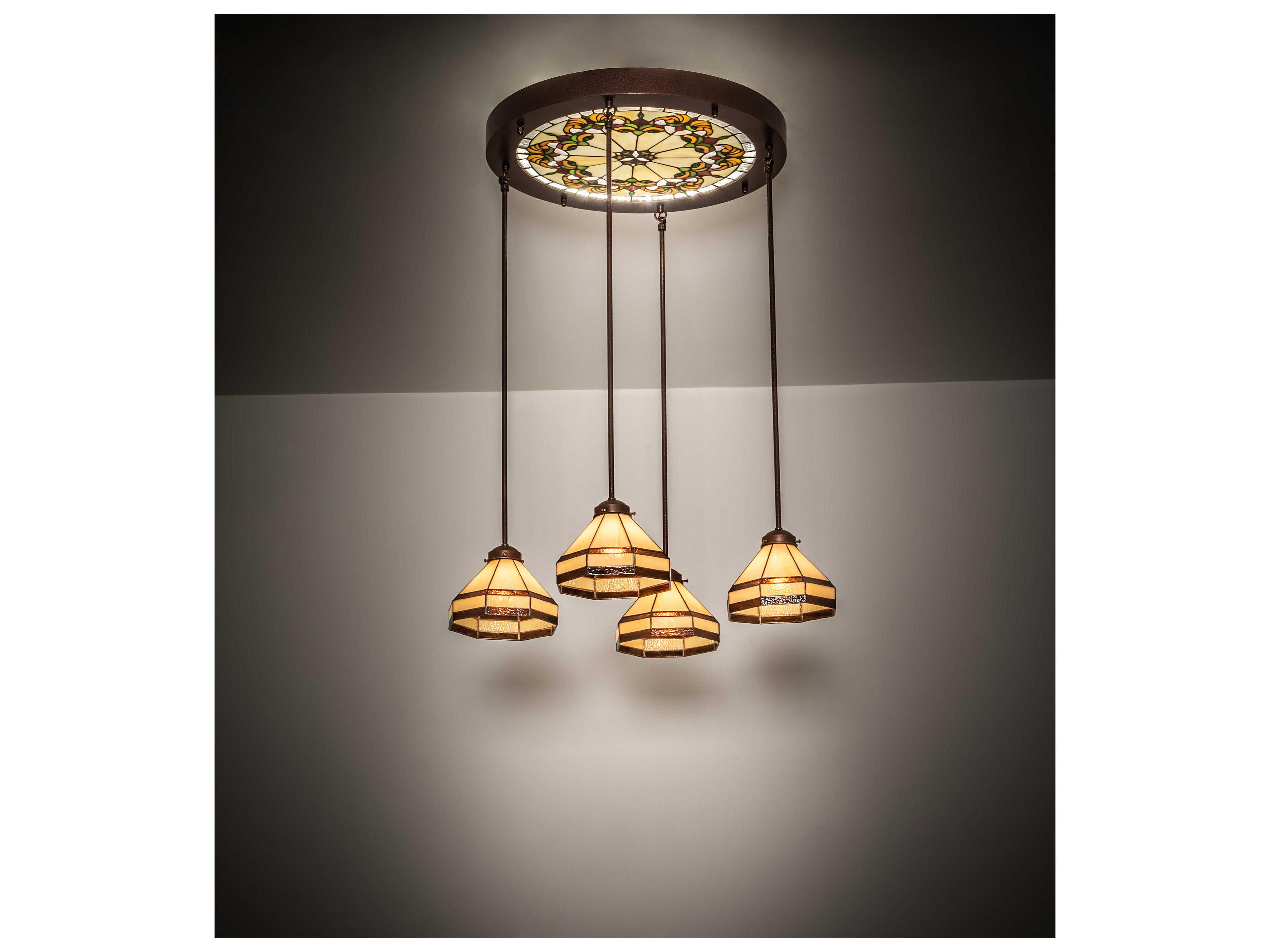 Meyda Middleton 4-Light Copper Vein Off White Glass LED Bell Pendant