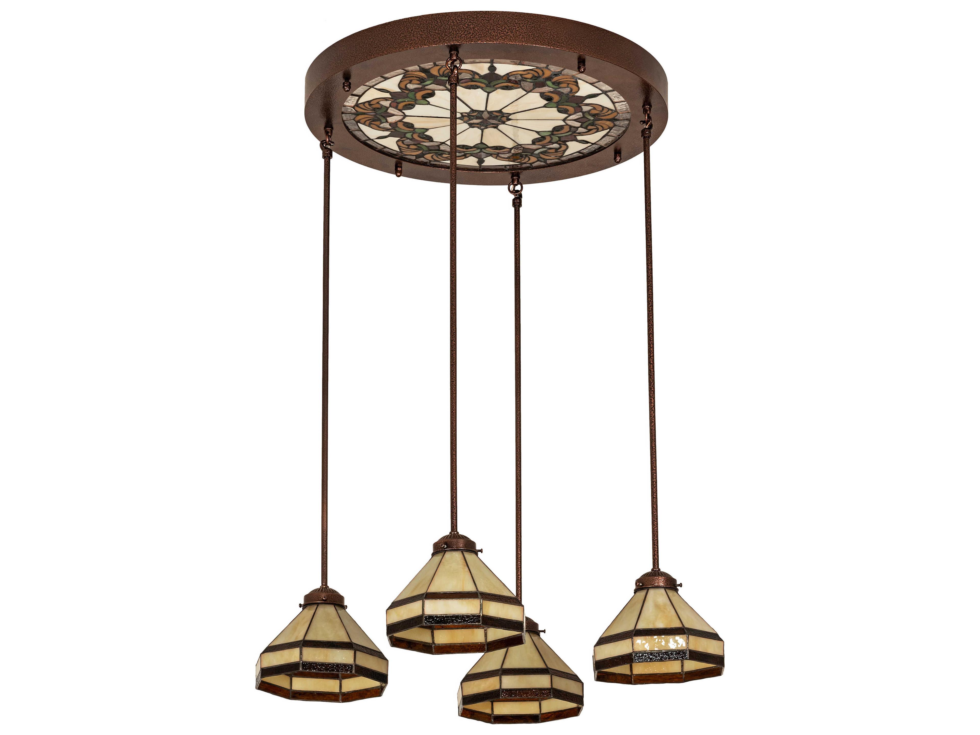 Meyda Middleton 4-Light Copper Vein Off White Glass LED Bell Pendant