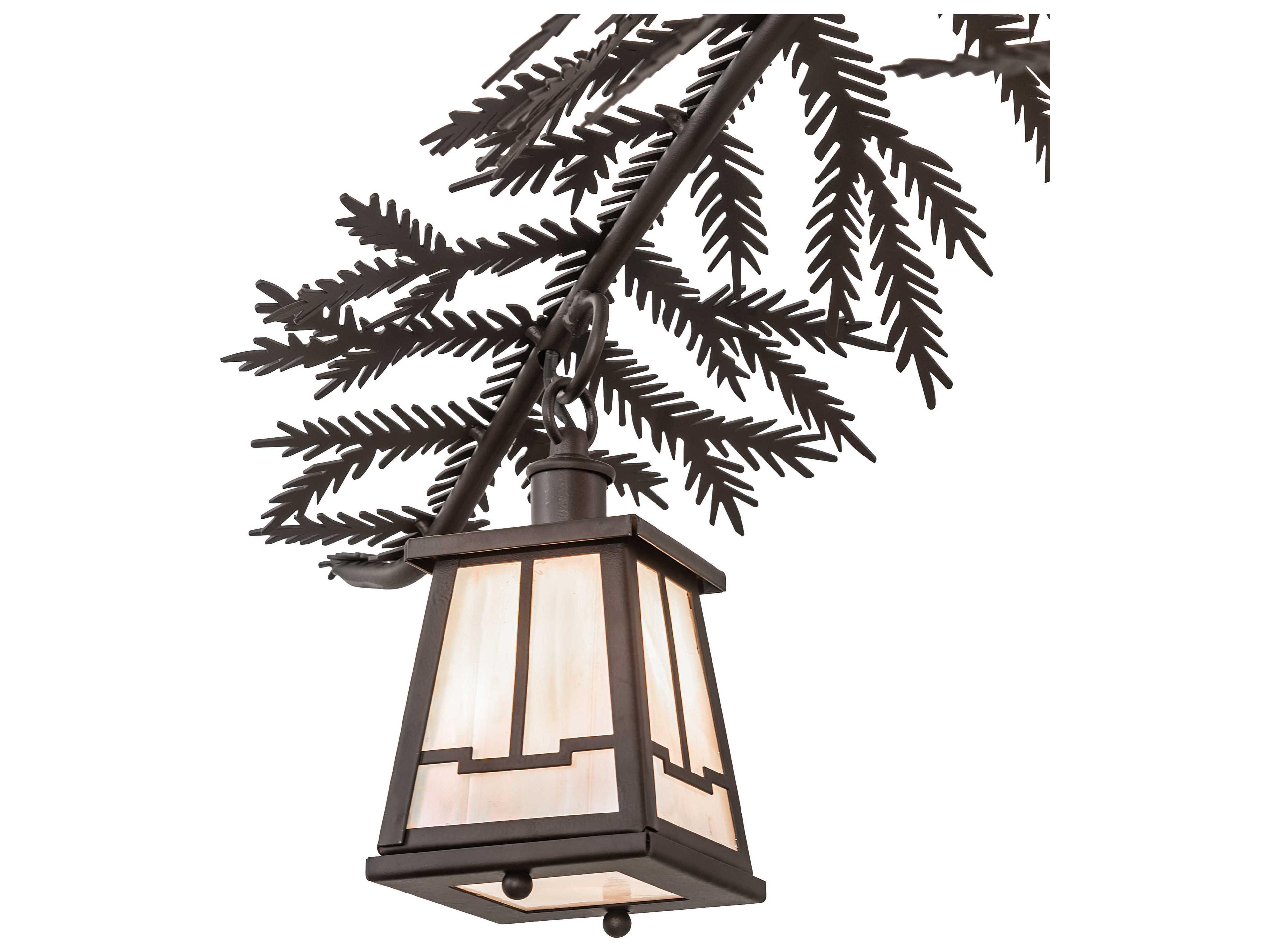 Meyda Pine Branch Valley View 12-Light Oil Rubbed Bronze Off White Glass Lantern Chandelier