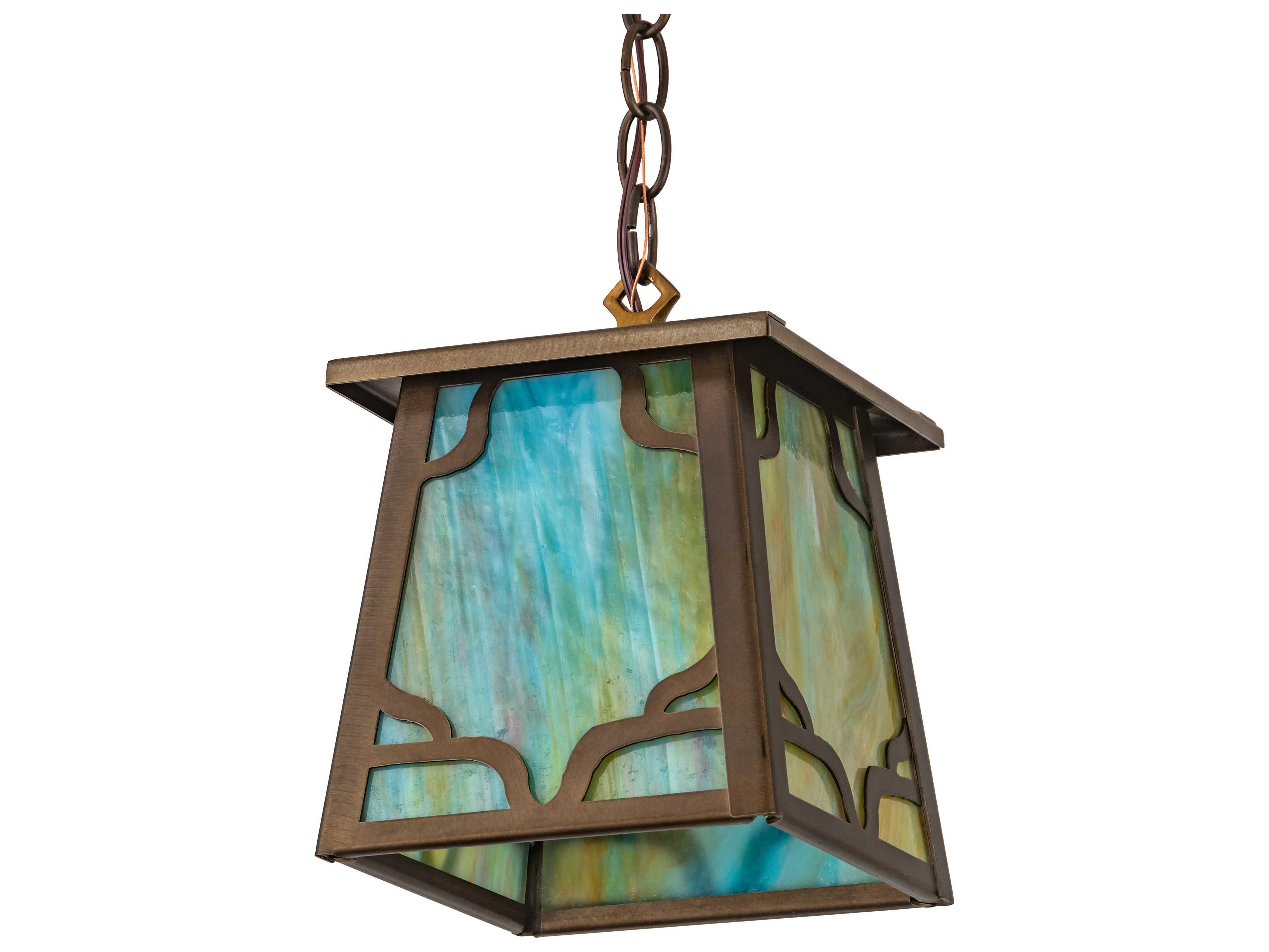 Meyda Kirkpatrick 1-Light Antique Copper Blue Glass Lantern Mini Pendant