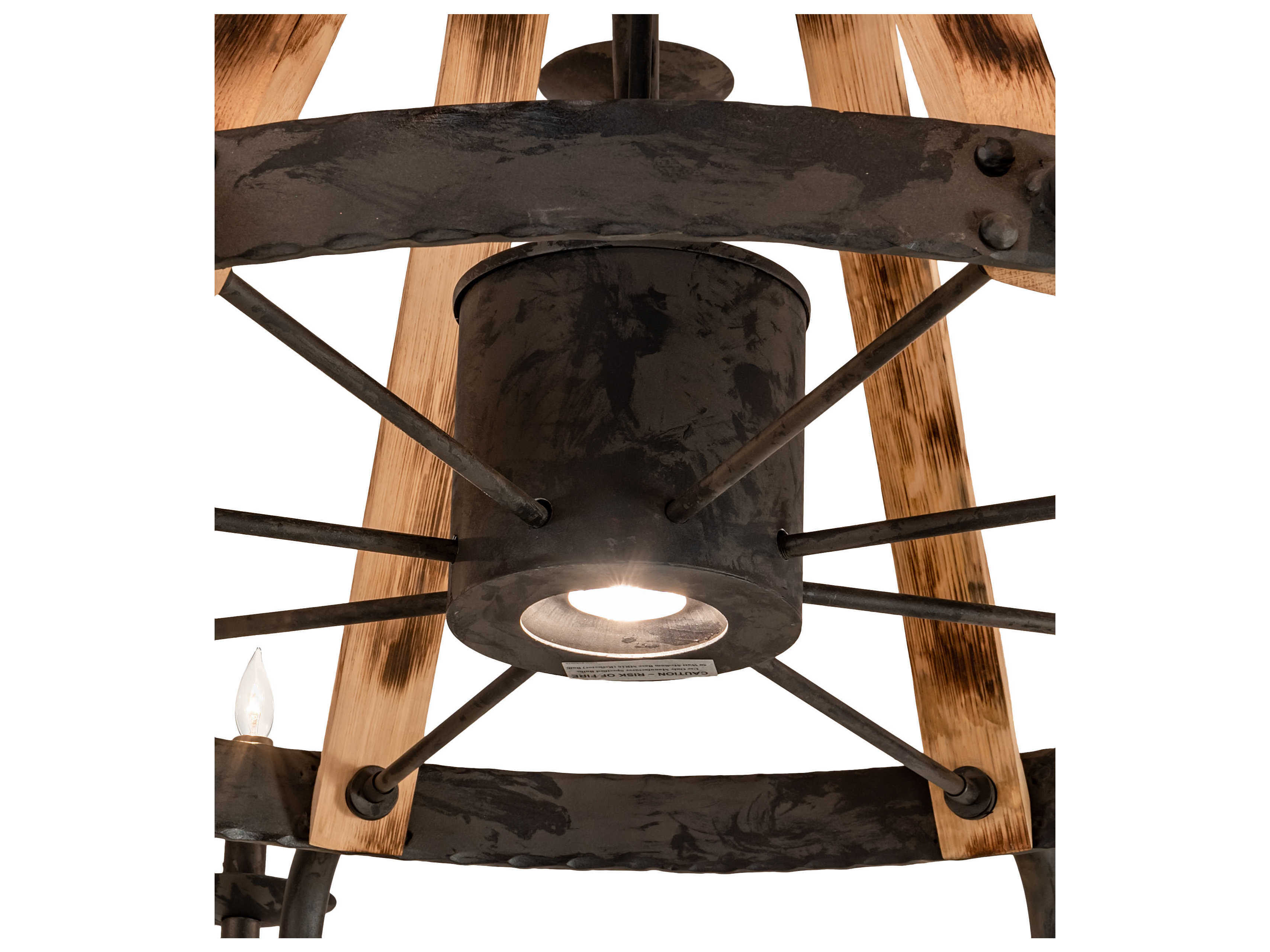 Meyda Barrel Stave 12 1-Light Natural Wood Black Candelabra Tiered Chandelier