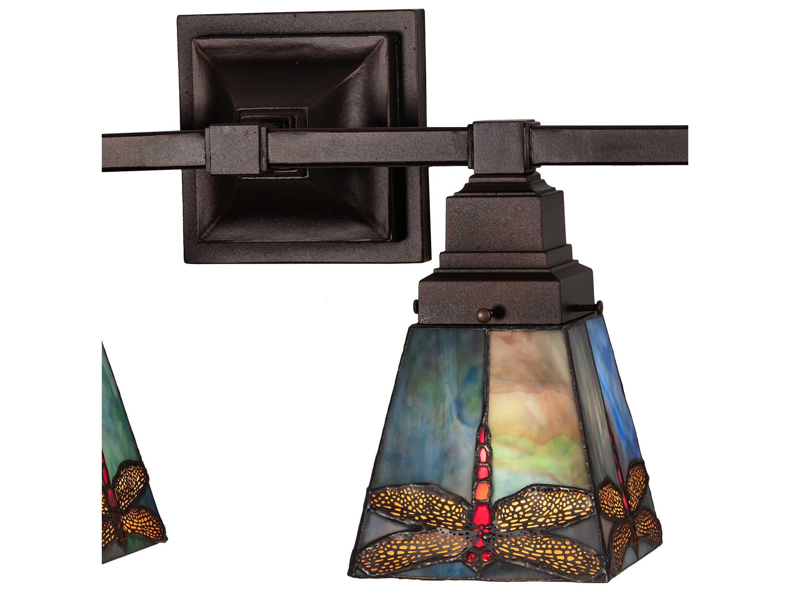 Meyda Prairie Dragonfly 4-Light Mahogany Bronze Blue Glass Tiffany Vanity Light