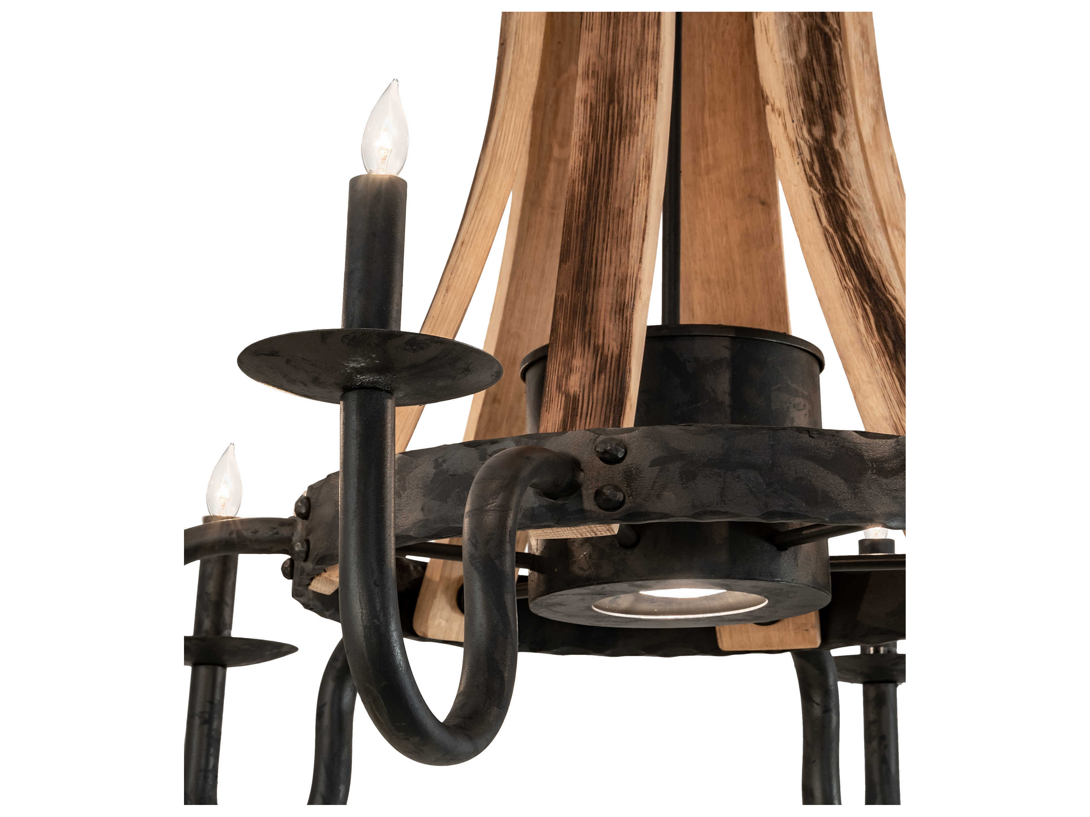 Meyda Barrel Stave 7-Light Natural Wood Black Candelabra Chandelier