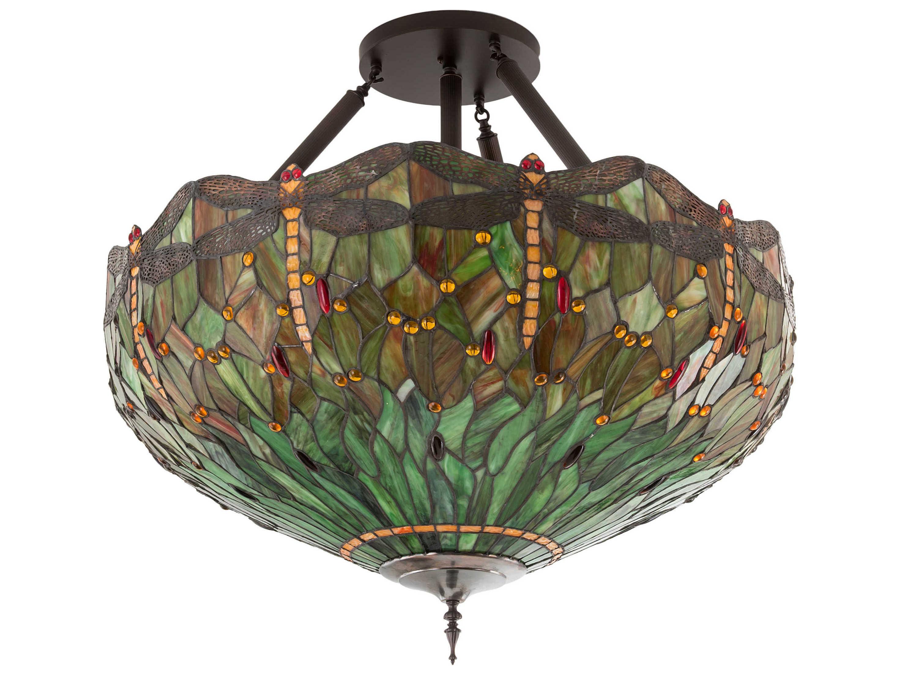 Meyda Tiffany Hanginghead Dragonfly 5-Light Mahogany Bronze Brown Glass Dome Pendant