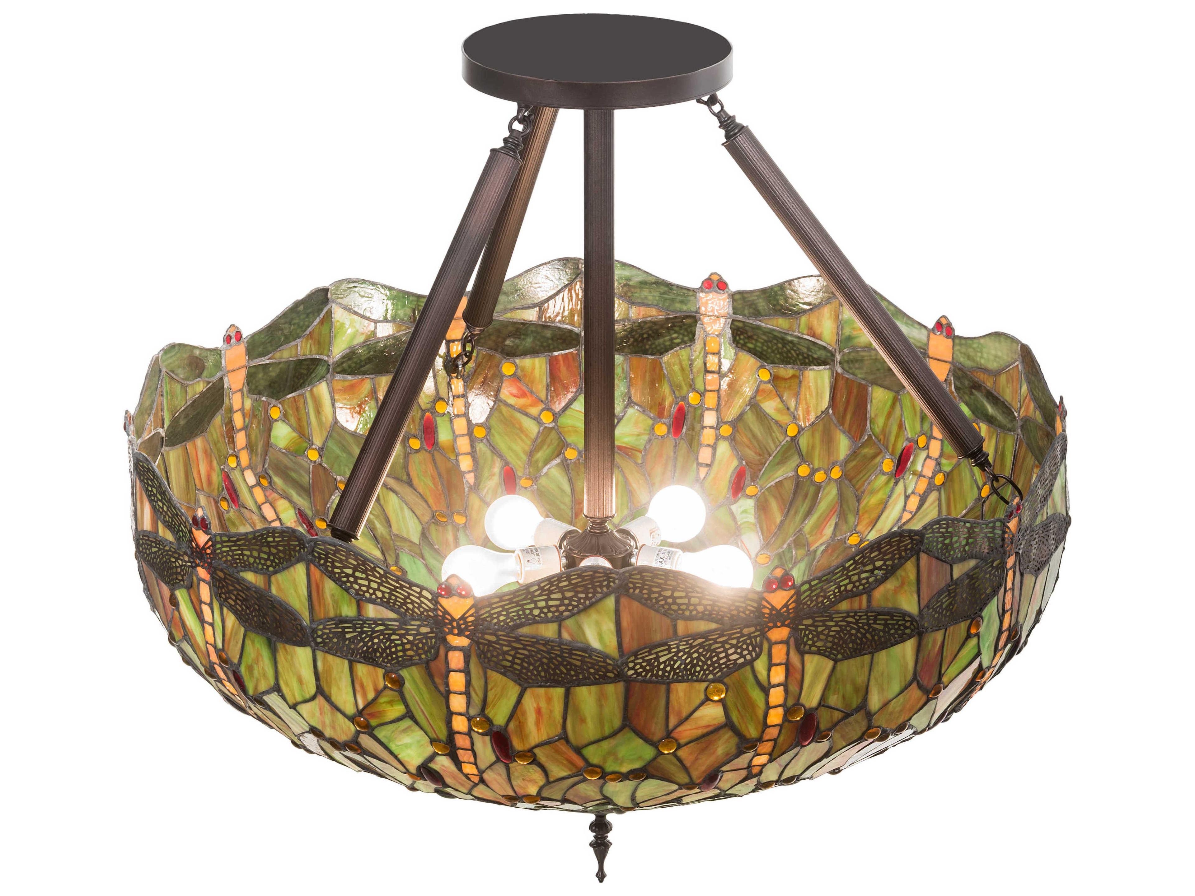 Meyda Tiffany Hanginghead Dragonfly 5-Light Mahogany Bronze Brown Glass Dome Pendant