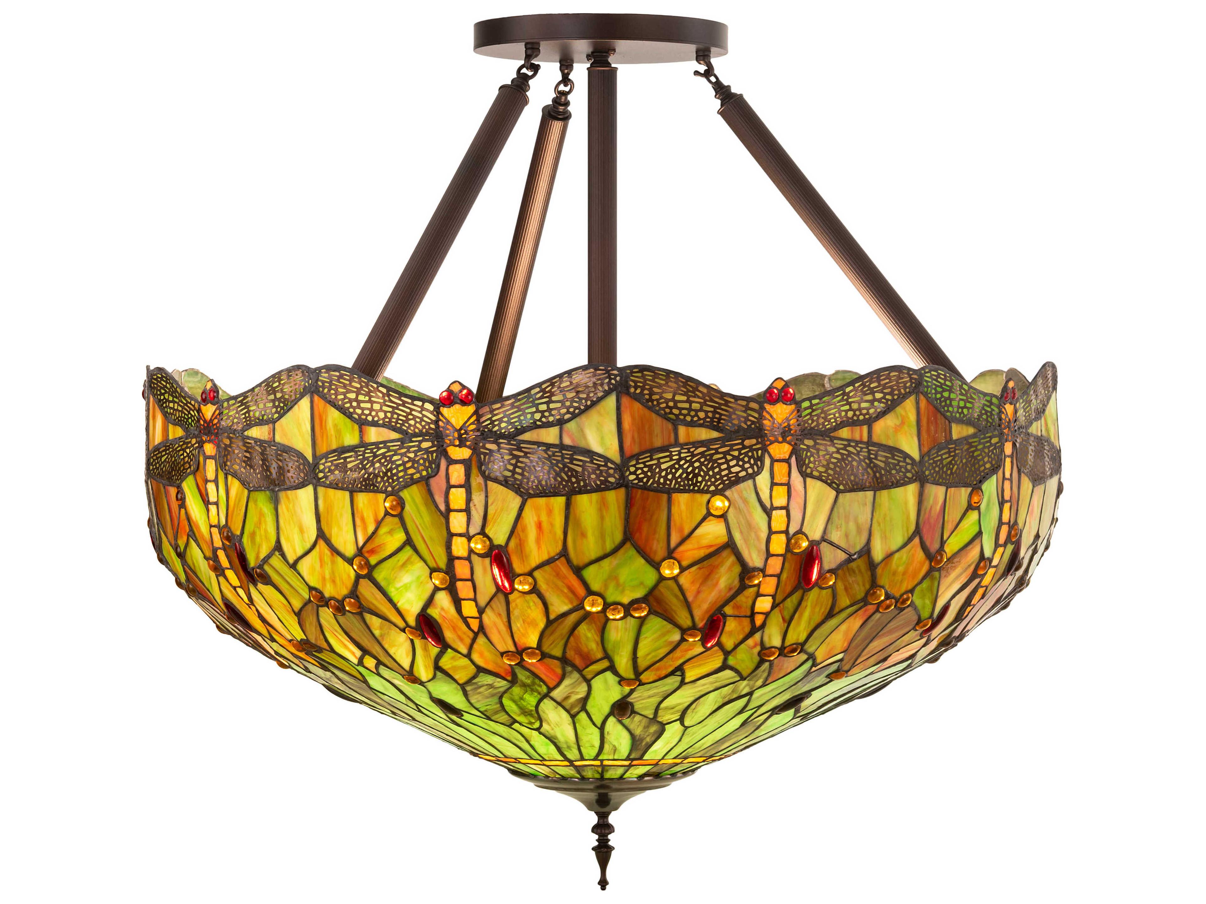 Meyda Tiffany Hanginghead Dragonfly 5-Light Mahogany Bronze Brown Glass Dome Pendant
