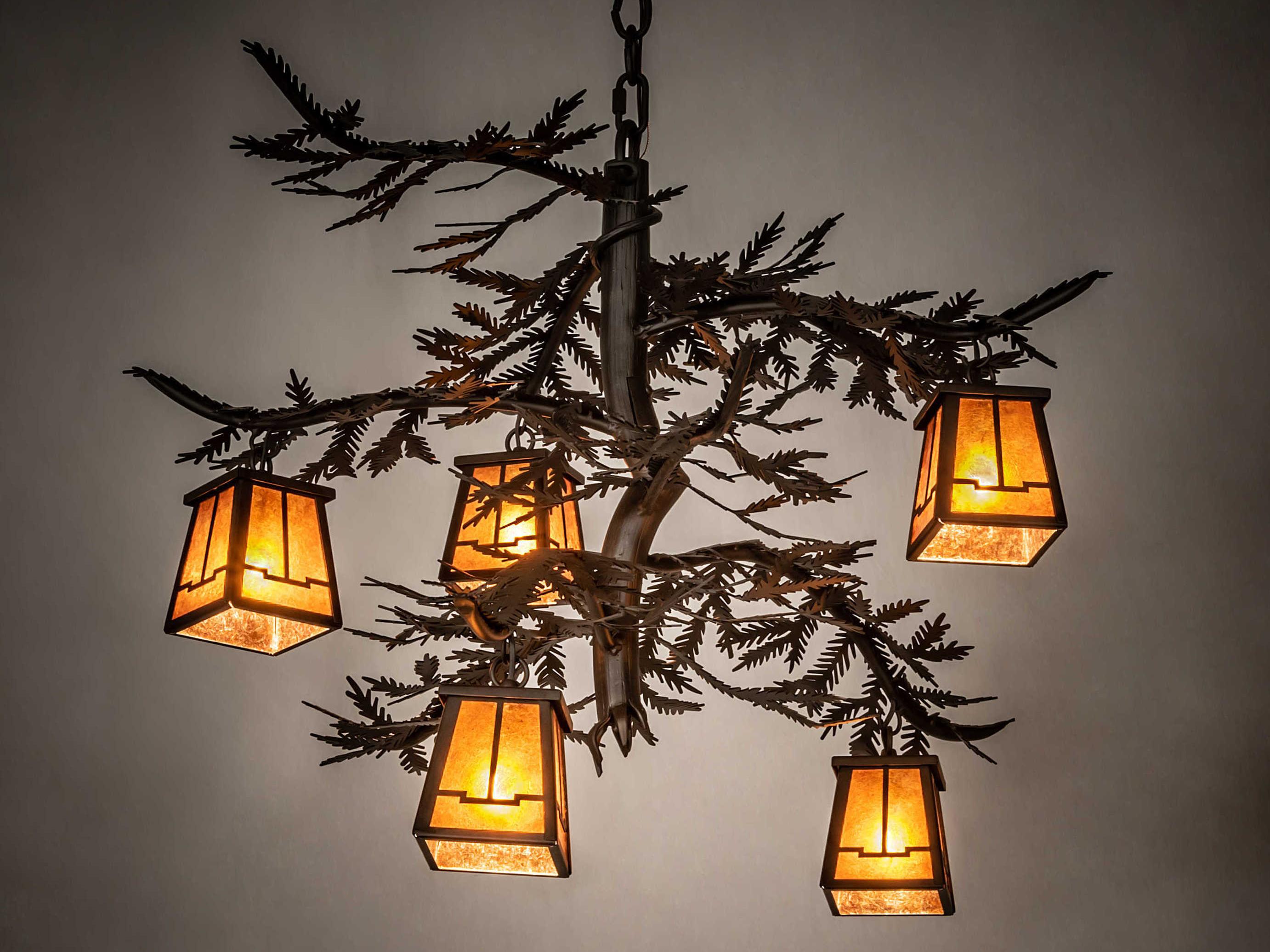 Meyda Pine Branch Valley View 5-Light Oil Rubbed Bronze Brown Lantern Chandelier