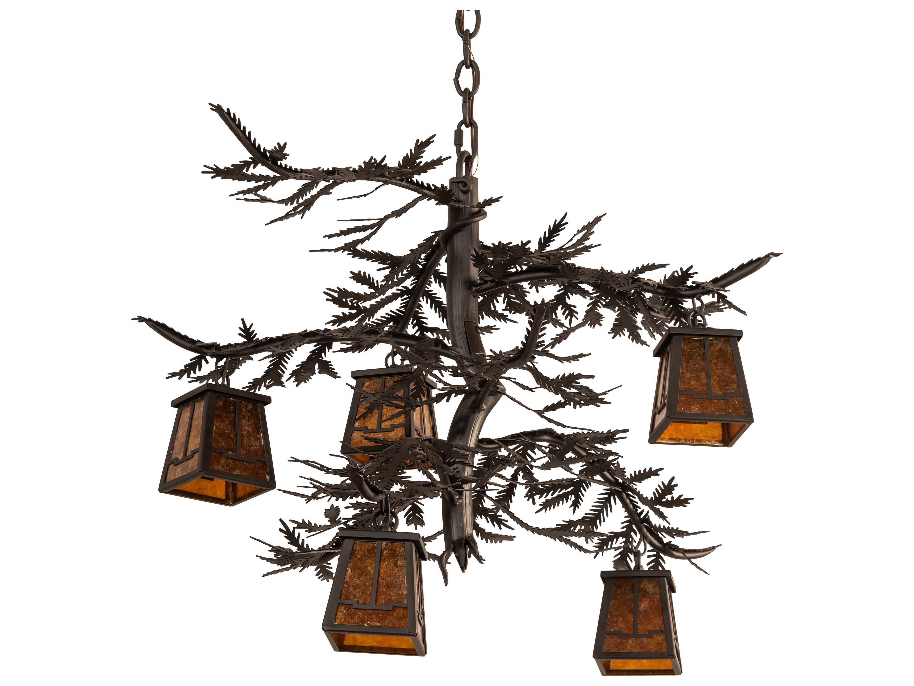 Meyda Pine Branch Valley View 5-Light Oil Rubbed Bronze Brown Lantern Chandelier