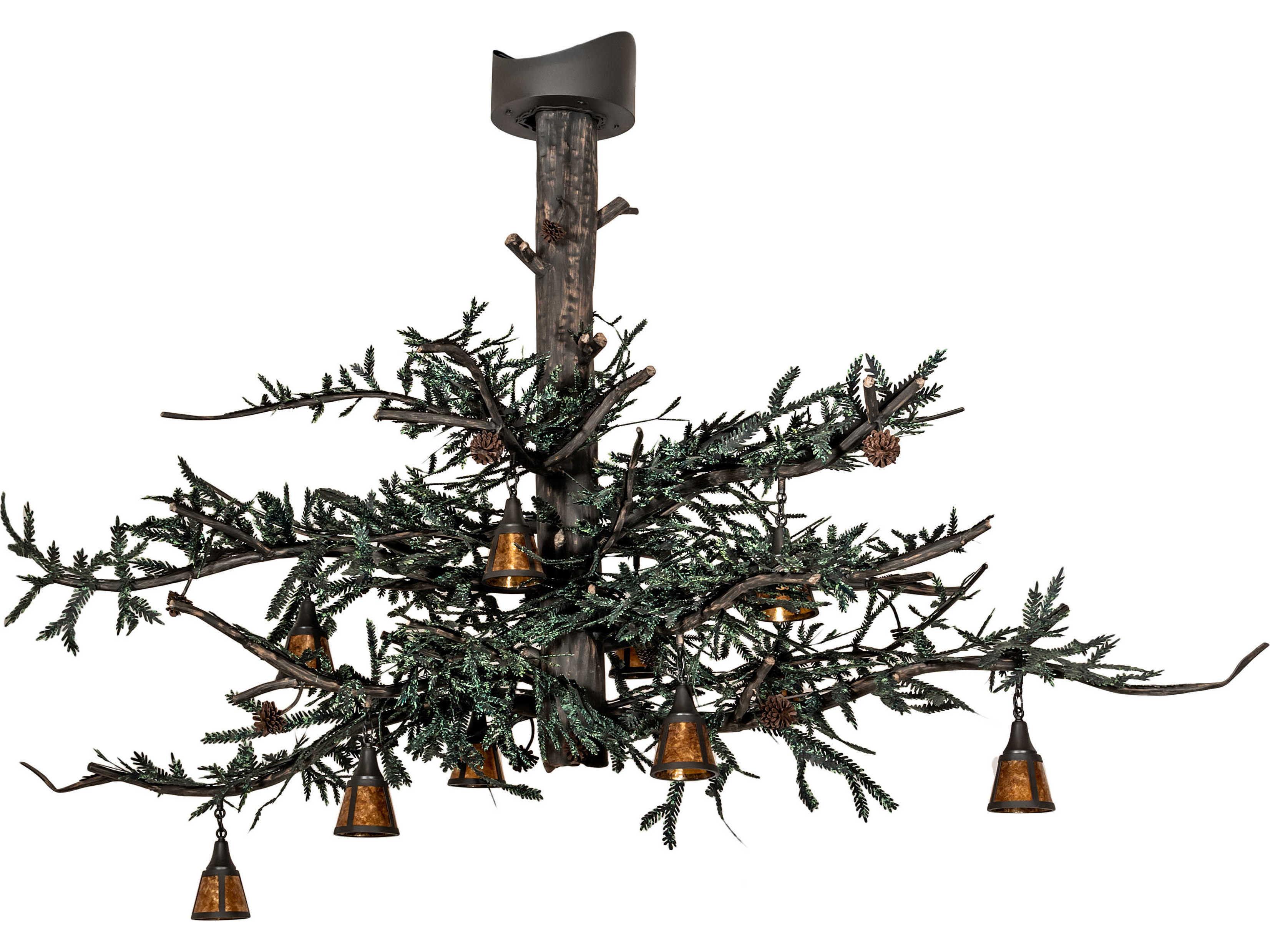 Meyda Pine Branch 10-Light Wrought Iron Green Lantern Island Pendant