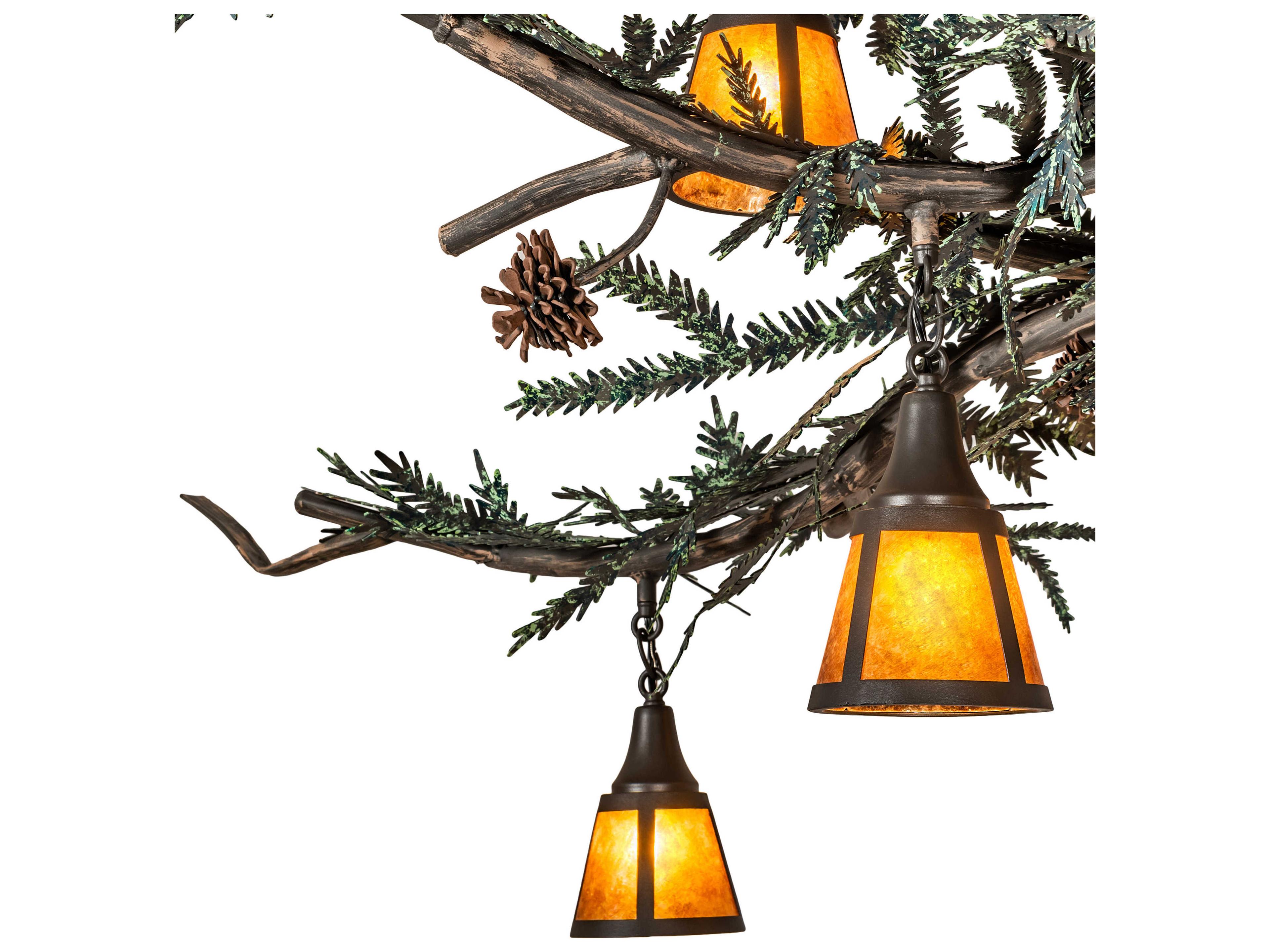 Meyda Pine Branch 10-Light Wrought Iron Green Lantern Island Pendant