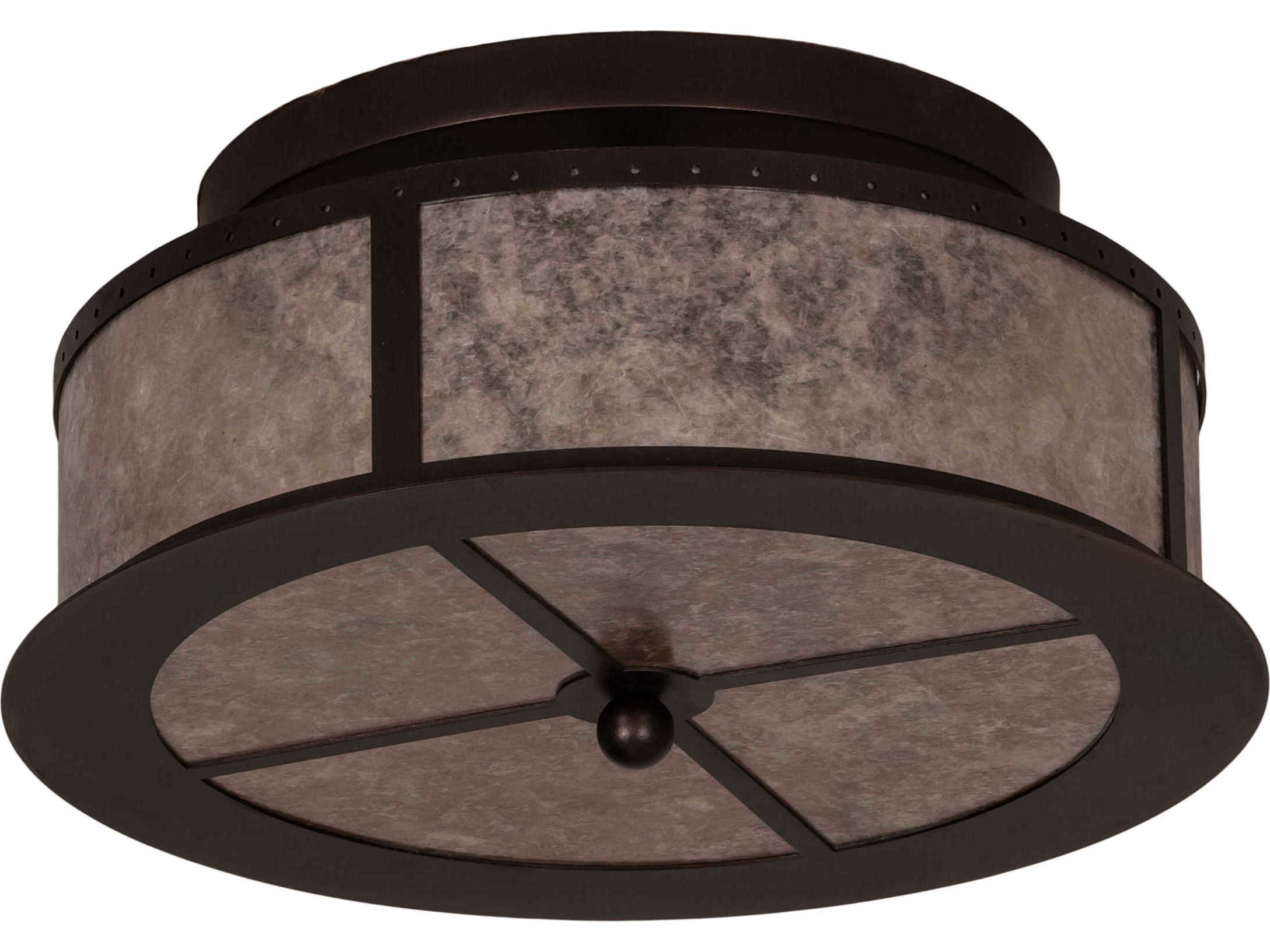 Meyda Smythe Craftsman 2-Light Mahogany Bronze Silver Drum Flush Mount
