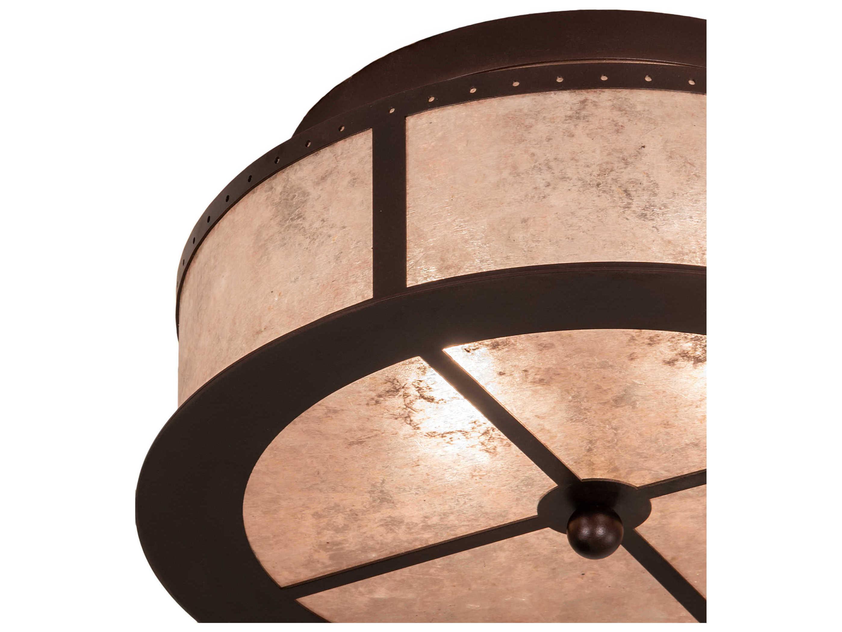 Meyda Smythe Craftsman 2-Light Mahogany Bronze Silver Drum Flush Mount
