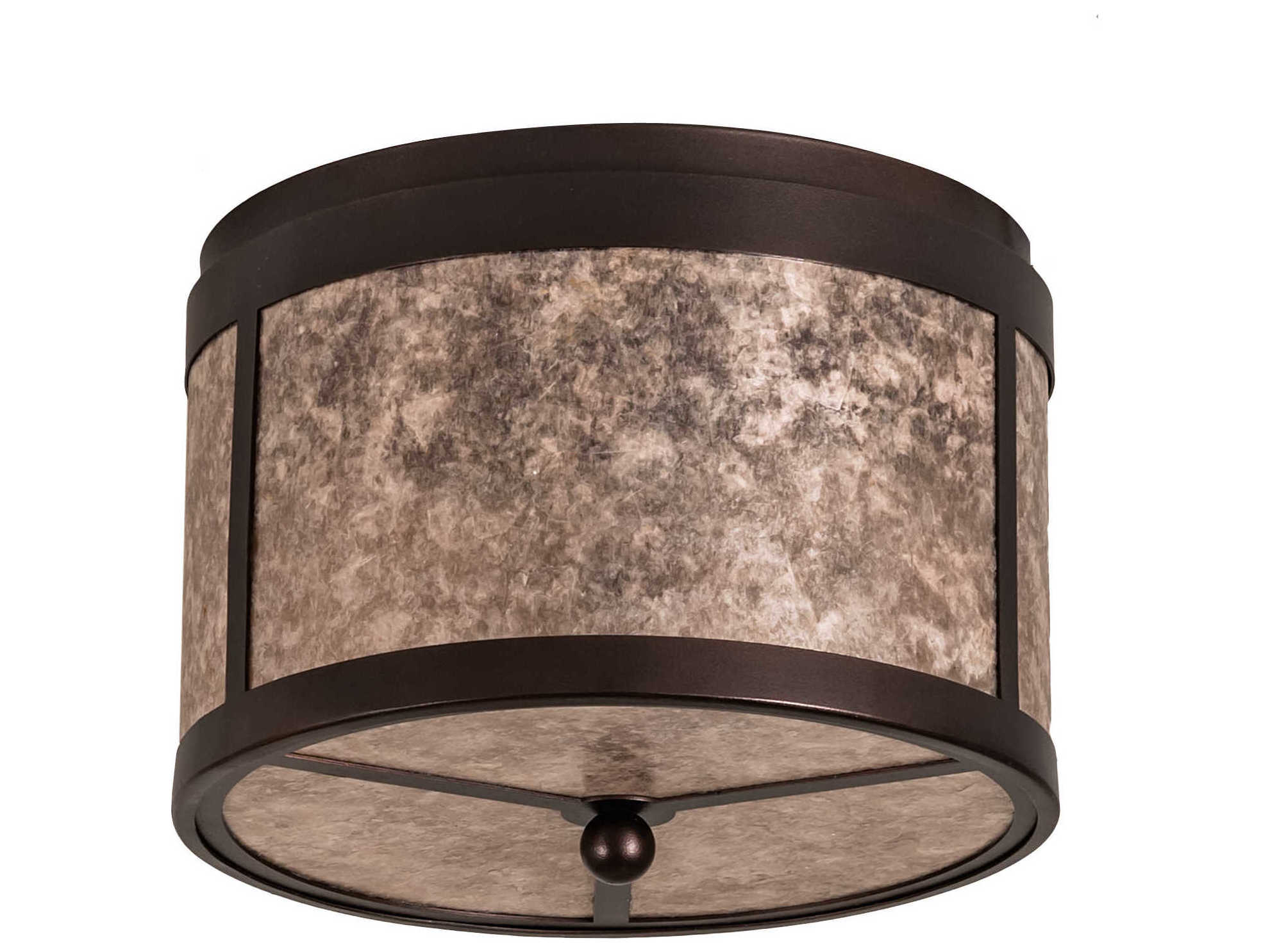 Meyda Smythe Craftsman 2-Light Mahogany Bronze Silver Drum Flush Mount