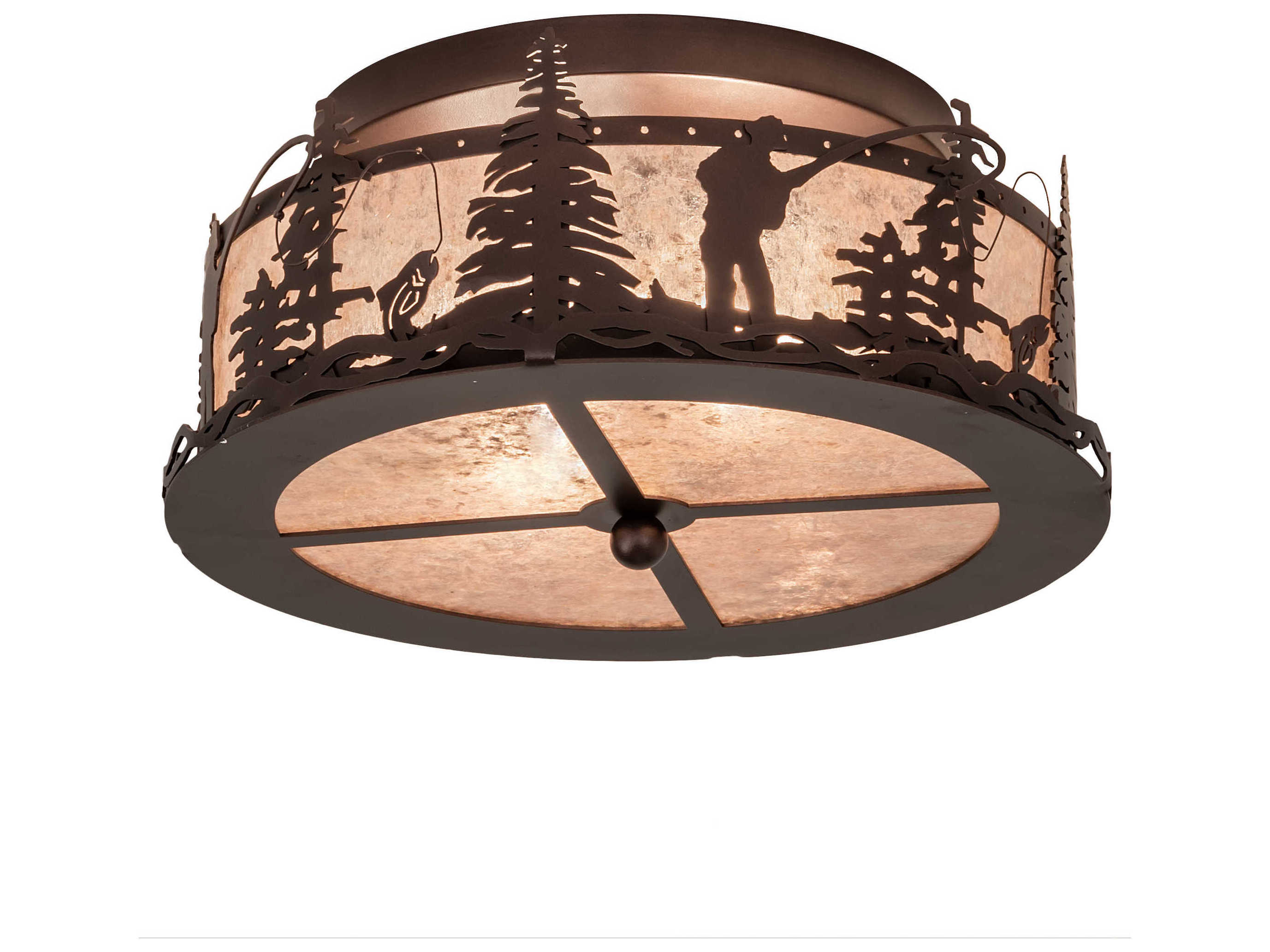 Meyda Fly Fishing 2-Light Mahogany Bronze Silver Drum Flush Mount