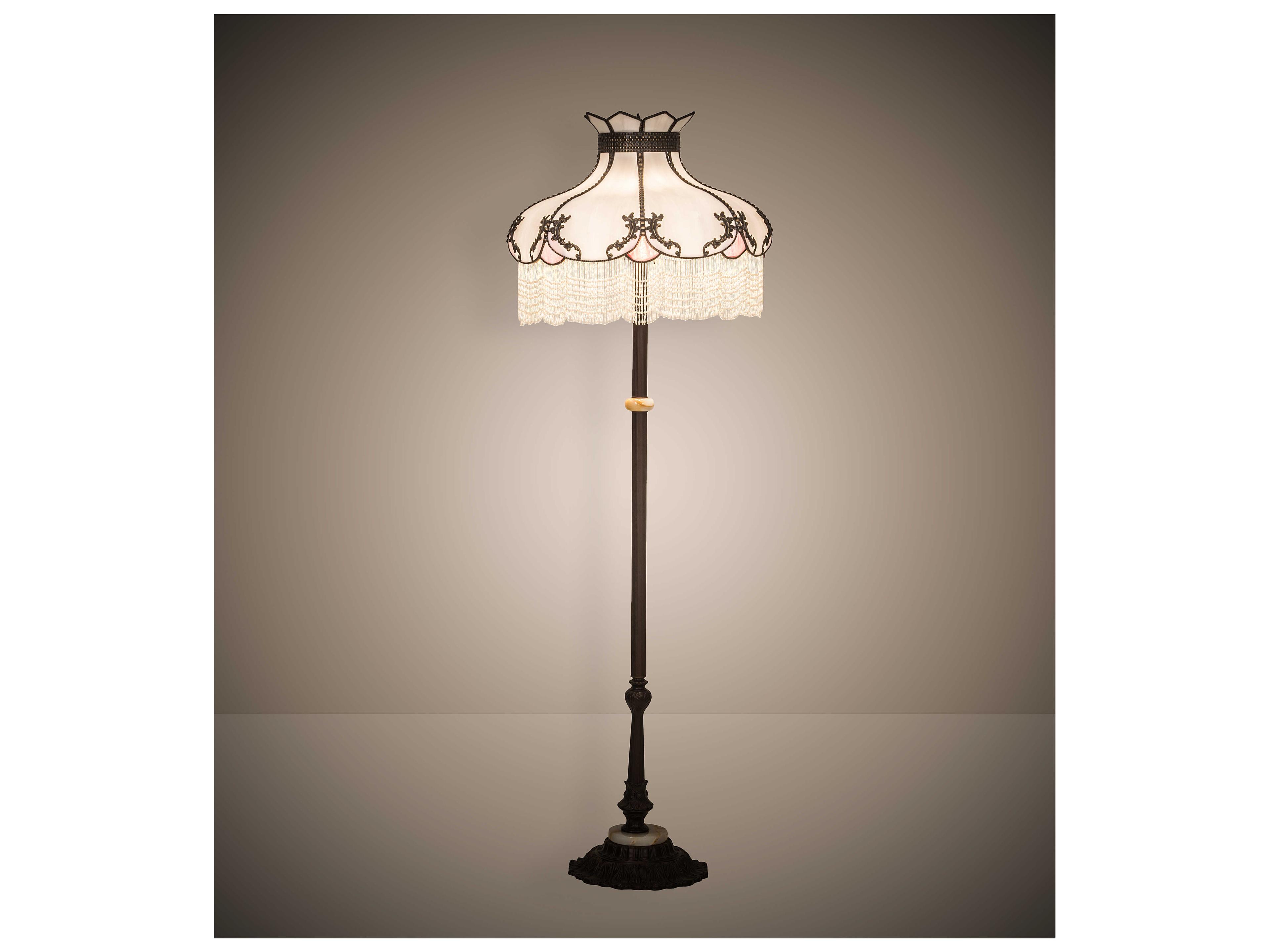 Meyda Elizabeth Glass Tiffany Antique Brass Pink Floor Lamp