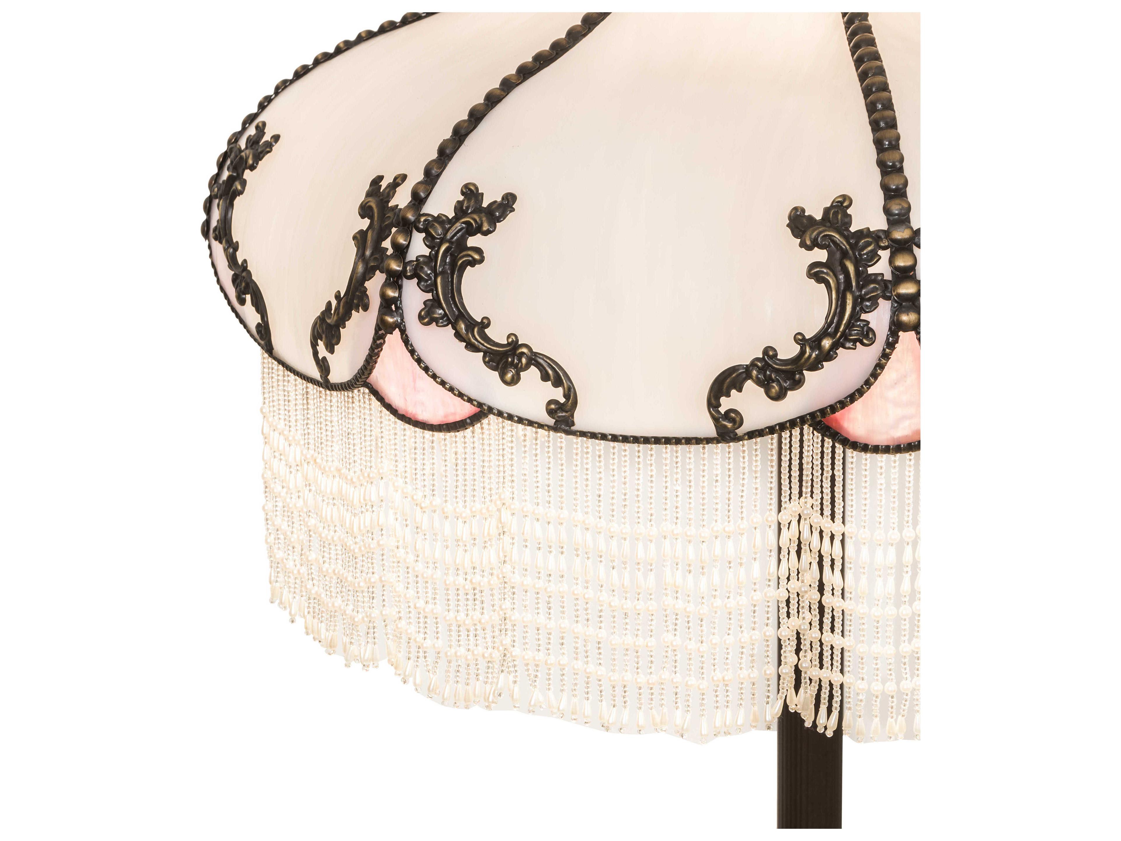 Meyda Elizabeth Glass Tiffany Antique Brass Pink Floor Lamp