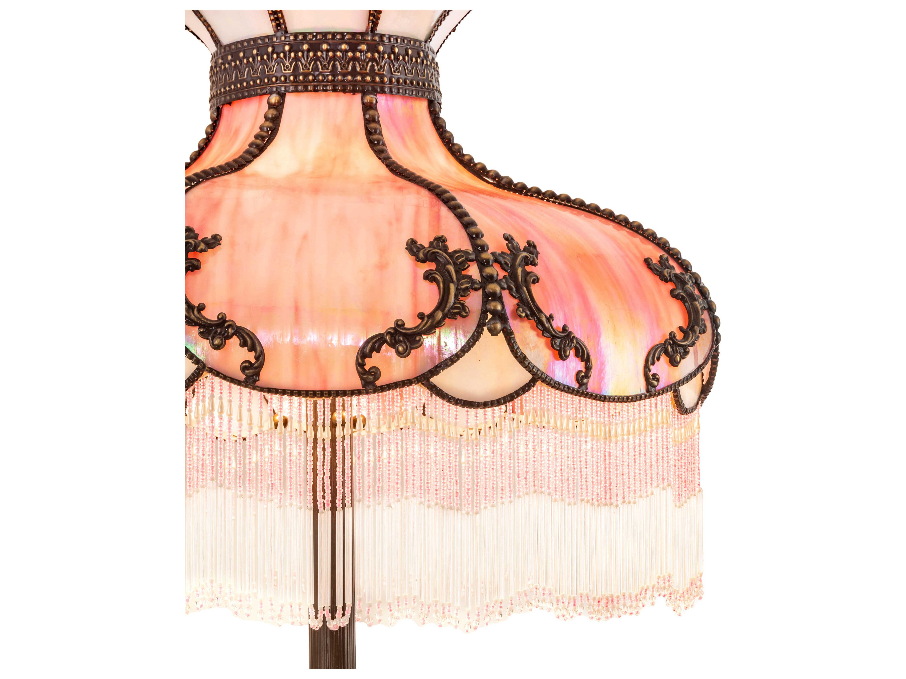 Meyda Elizabeth Glass Tiffany Antique Brass Pink Floor Lamp