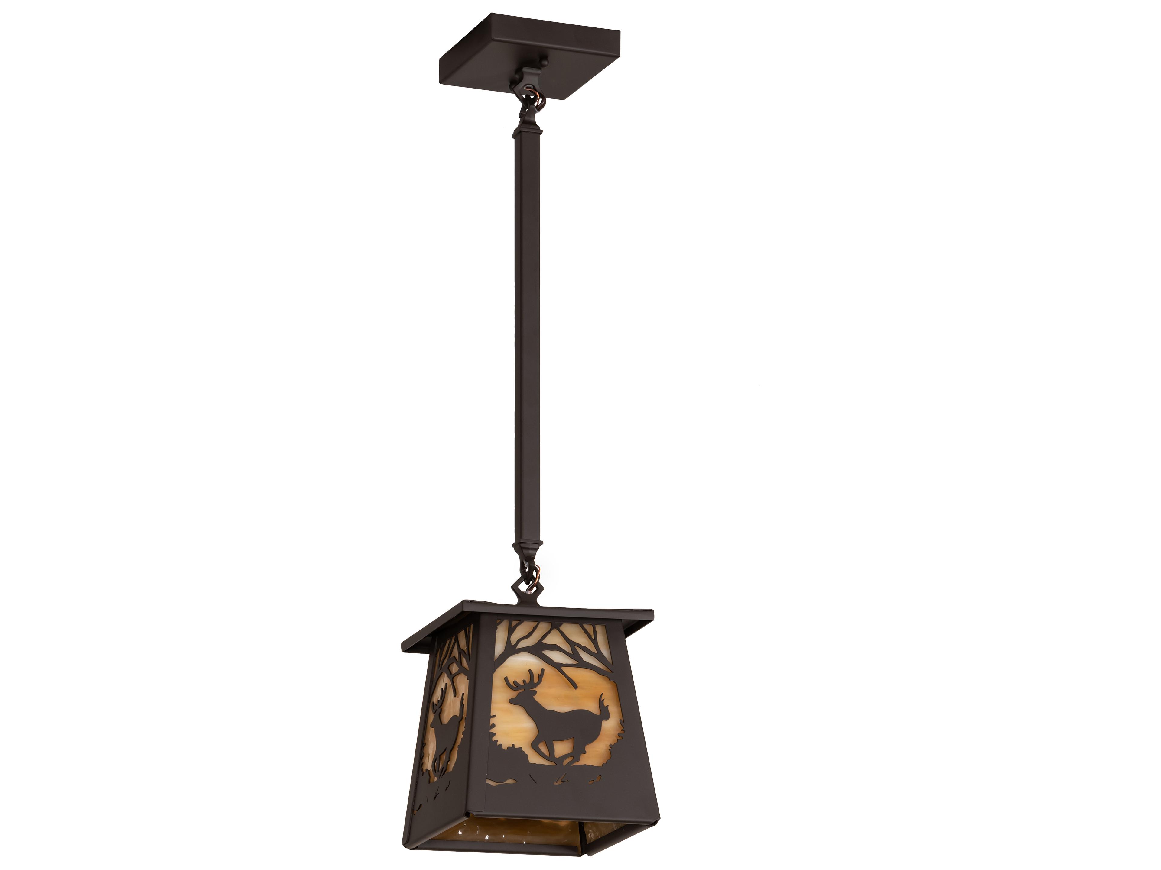 Meyda Deer At Dawn 1-Light Oil Rubbed Bronze Off White Glass Geometric Mini Pendant