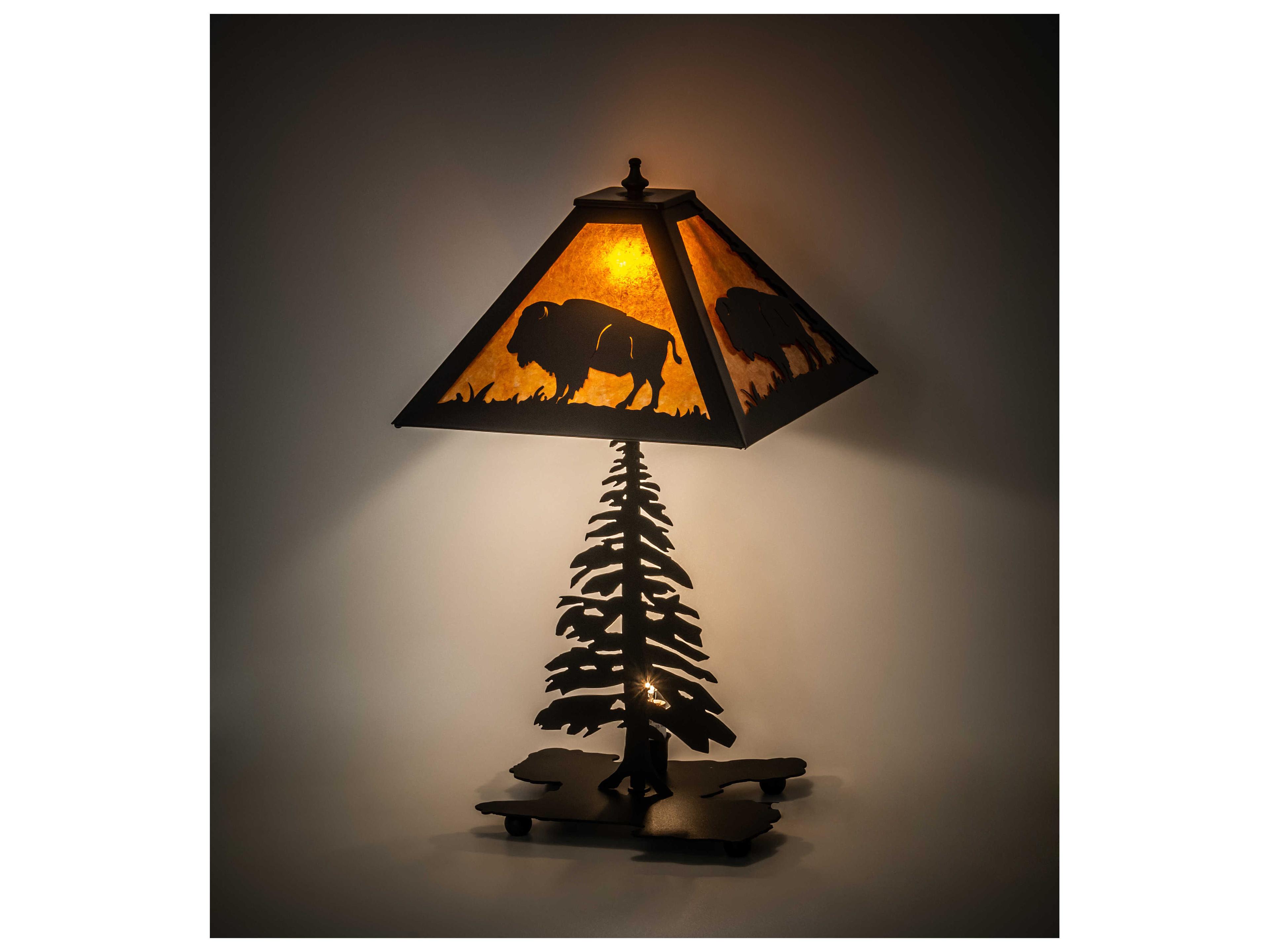 Meyda Buffalo Rustic Lodge Black Amber Mica Brown Table Lamp